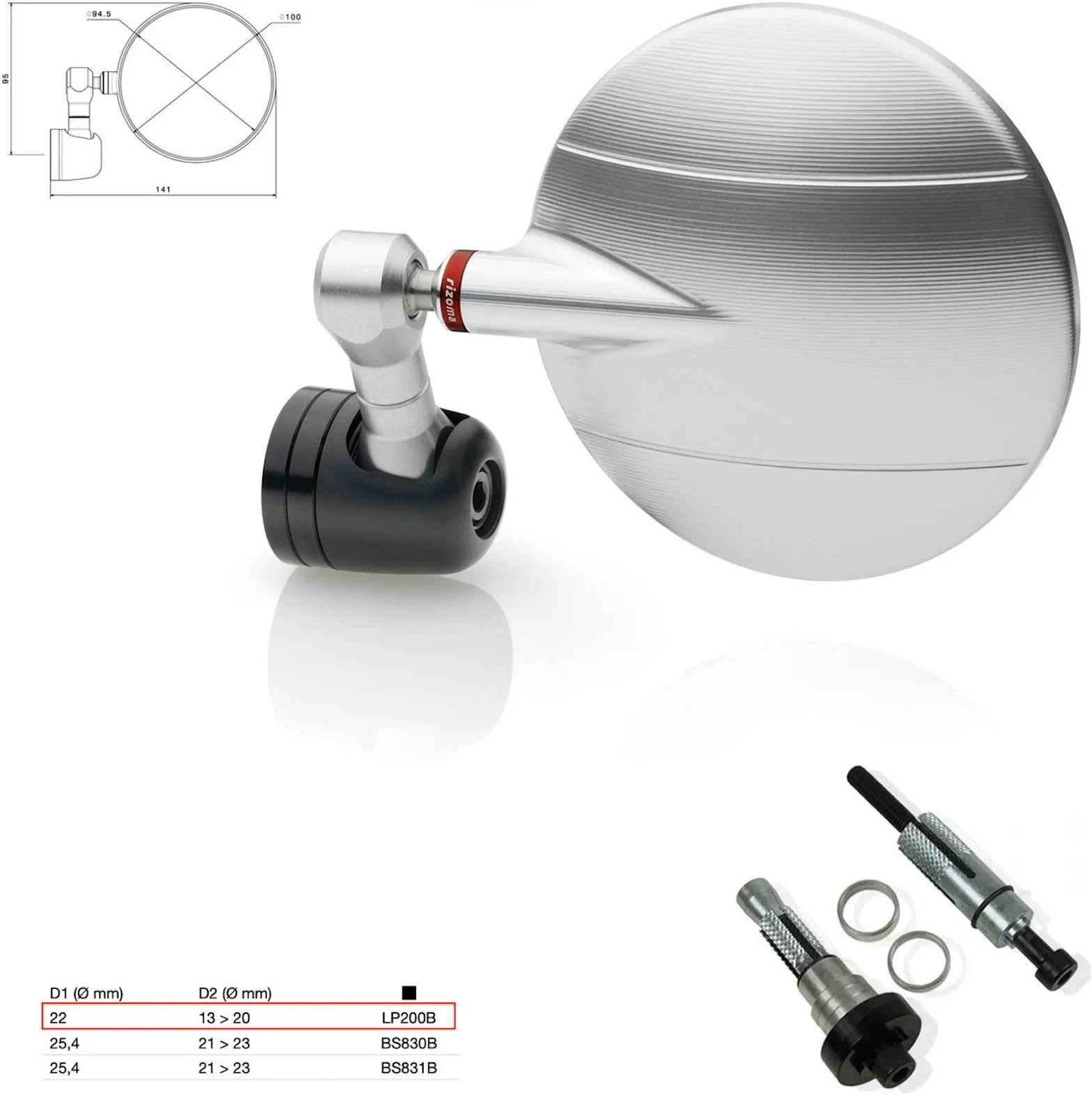Espejo End Mount Derecho Universal Ø22(13>20) Spy-R Ø94.5 - Rizoma Compatible Con Ktm