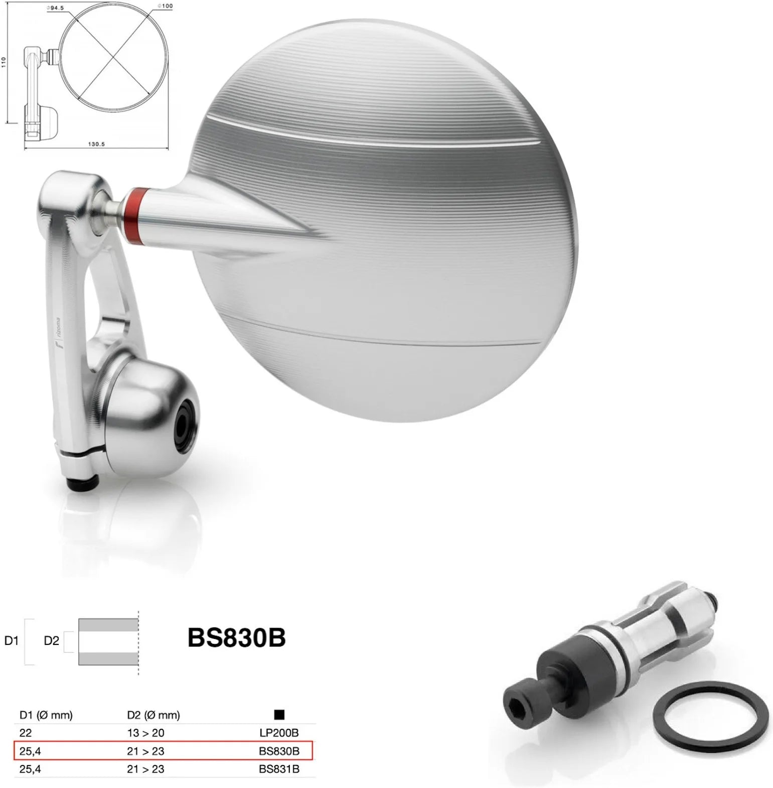 Espejo End Mount Derecho Universal Ø24,5(21>23) Spy-Arm Ø94.5 - Rizoma Compatible Con Yamaha