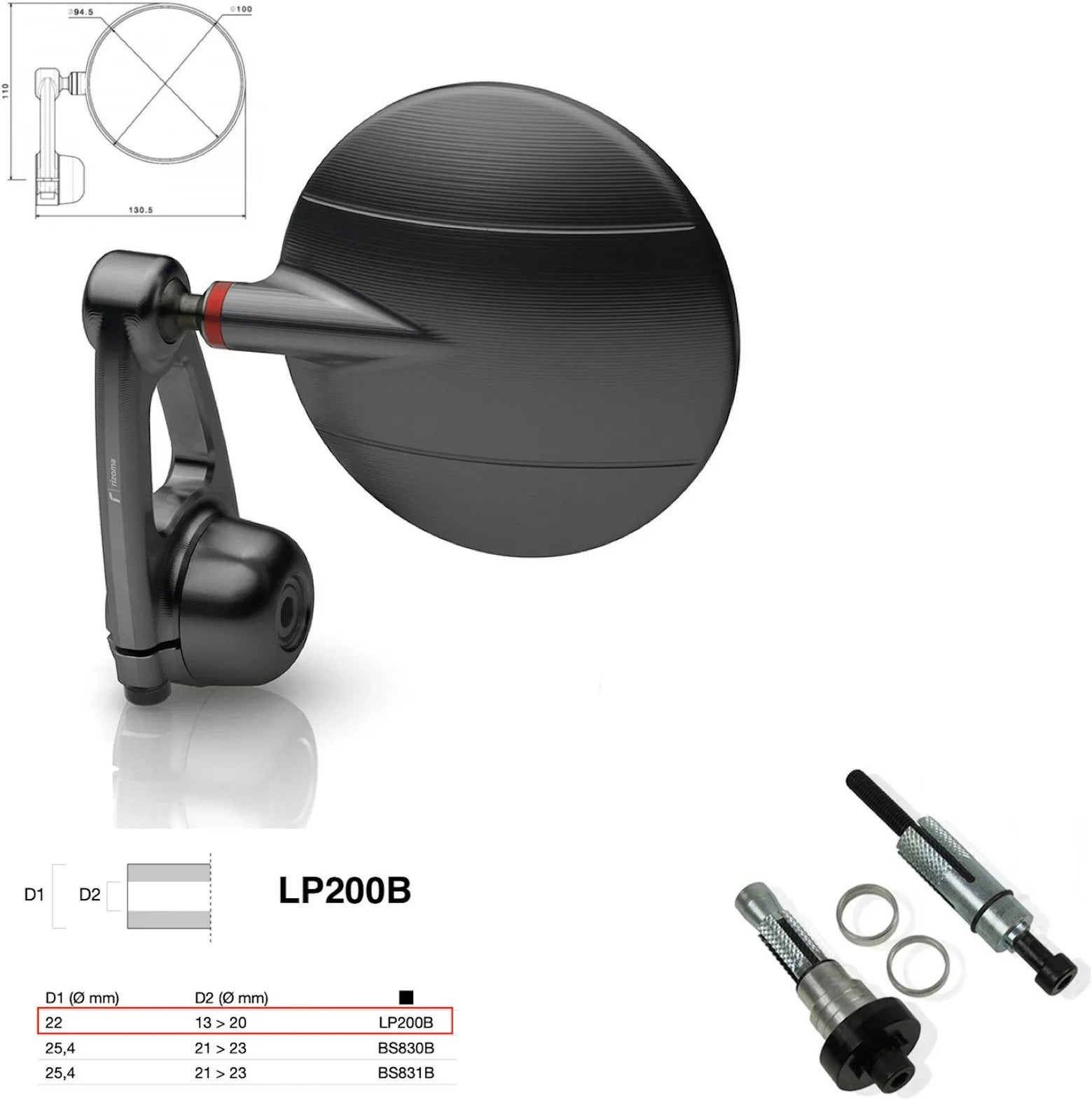 Espejo End Mount Derecho Universal Ø22(13>20) Spy-Arm Ø94.5 - Rizoma Compatible Con Ktm