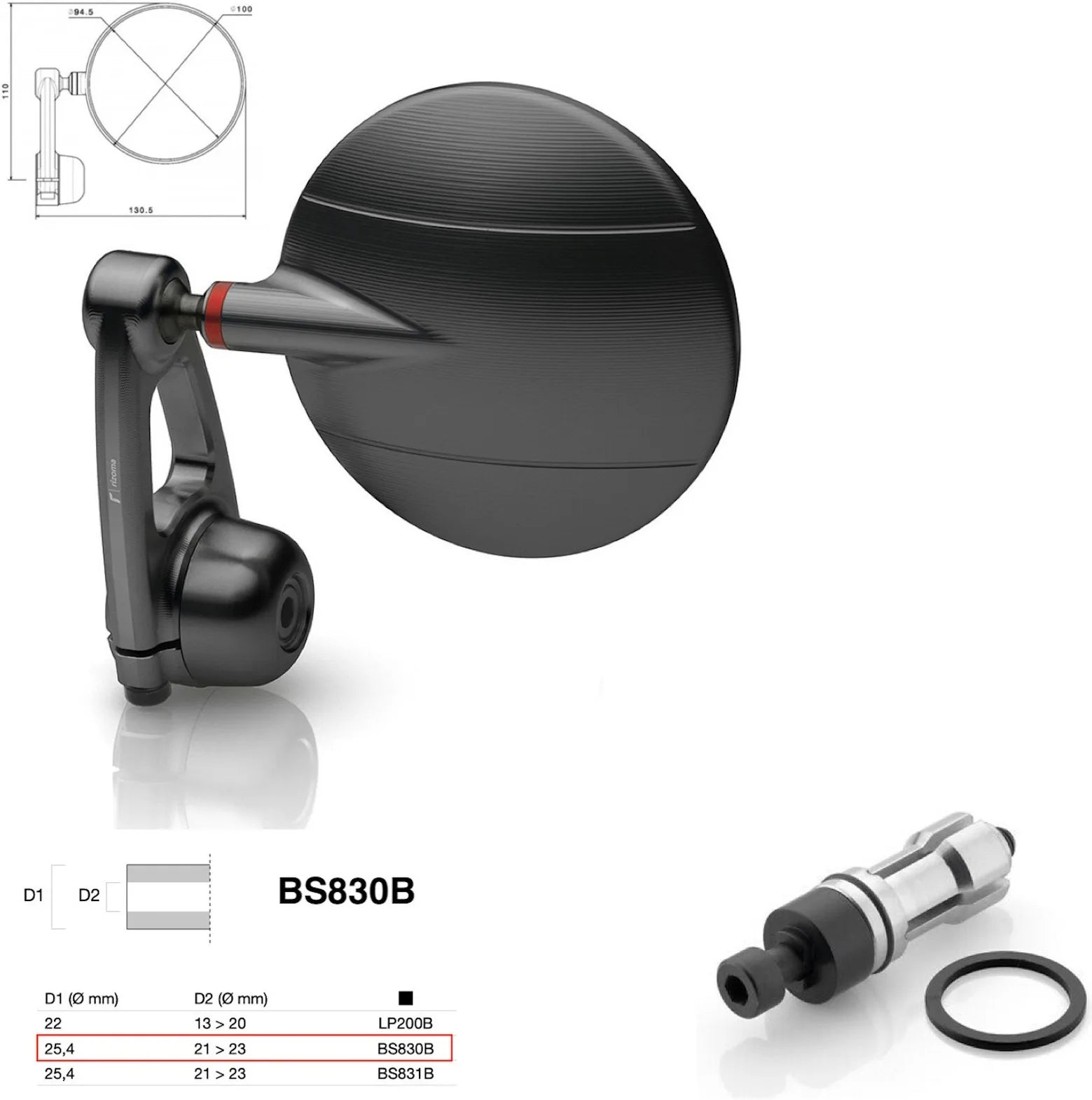 Espejo End Mount Izquierdo Universal Ø24,5(21>23) Spy-Arm Ø94.5 - Rizoma Compatible Con Ktm