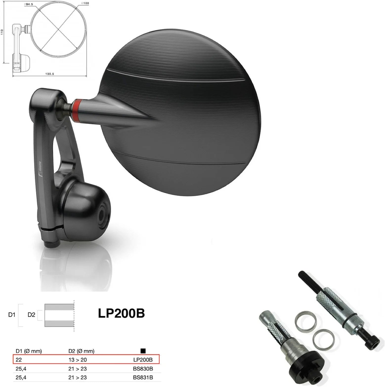 Espejo End Mount Izquierdo Universal Ø22(13>20) Spy-Arm Ø94.5 - Rizoma Compatible Con Mv Agusta