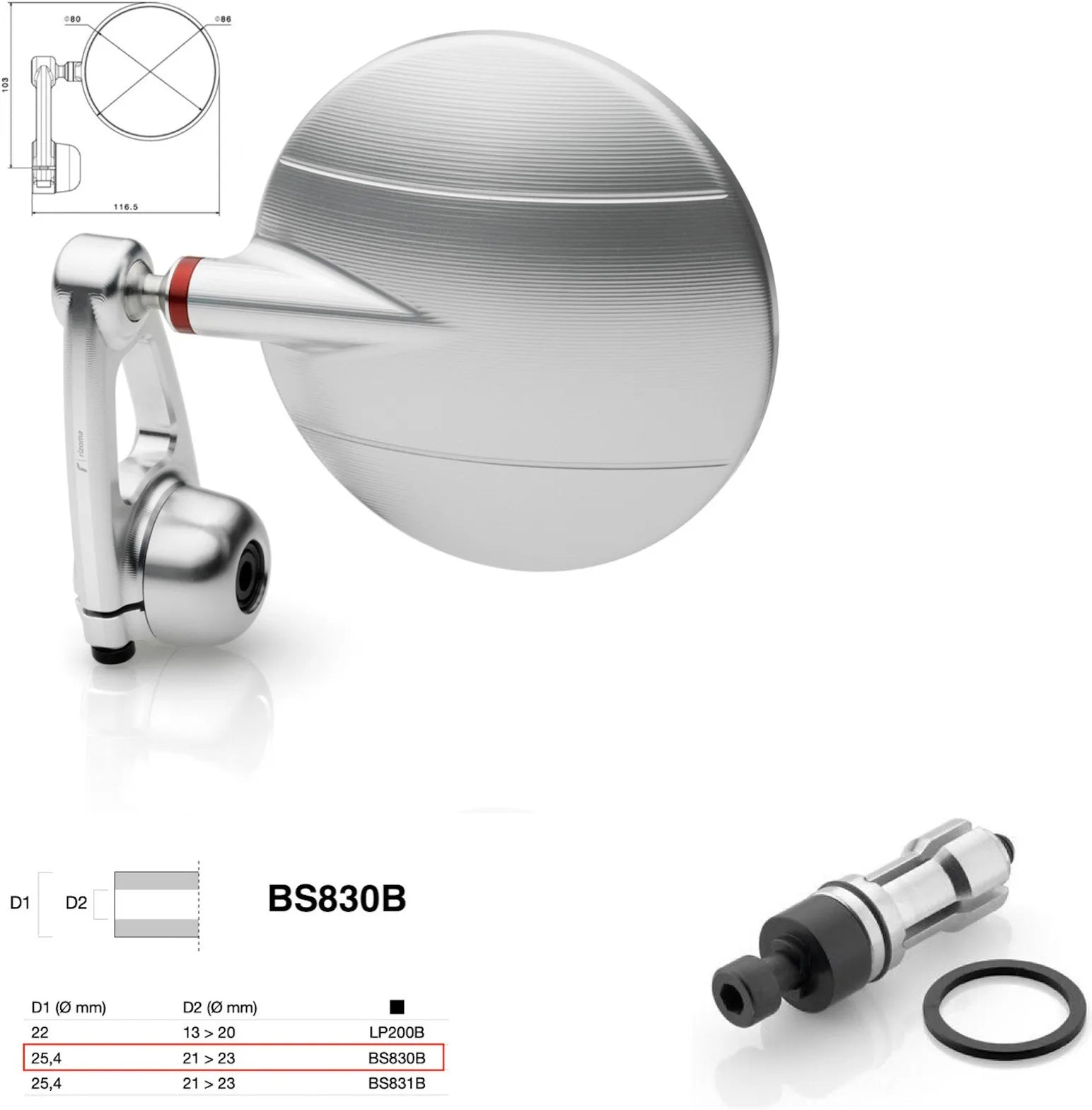 Espejo End Mount Izquierdo Universal Ø24,5(21>23) Spy-Arm Ø80 - Rizoma Compatible Con Ktm