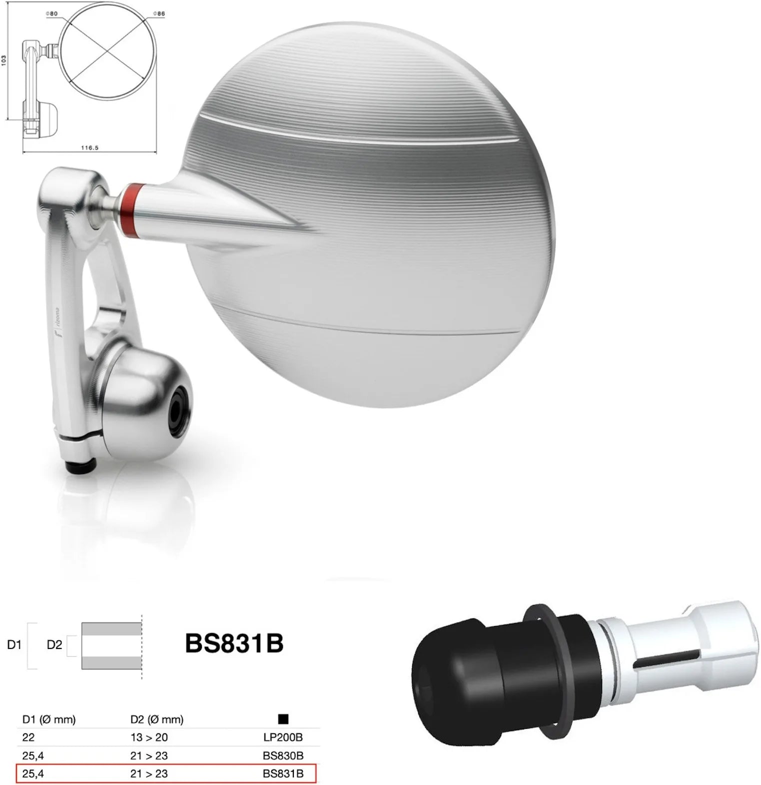 Espejo End Mount Izquierdo Universal Ø24,5(21>23) Spy-Arm Ø80 - Rizoma Compatible Con Ktm