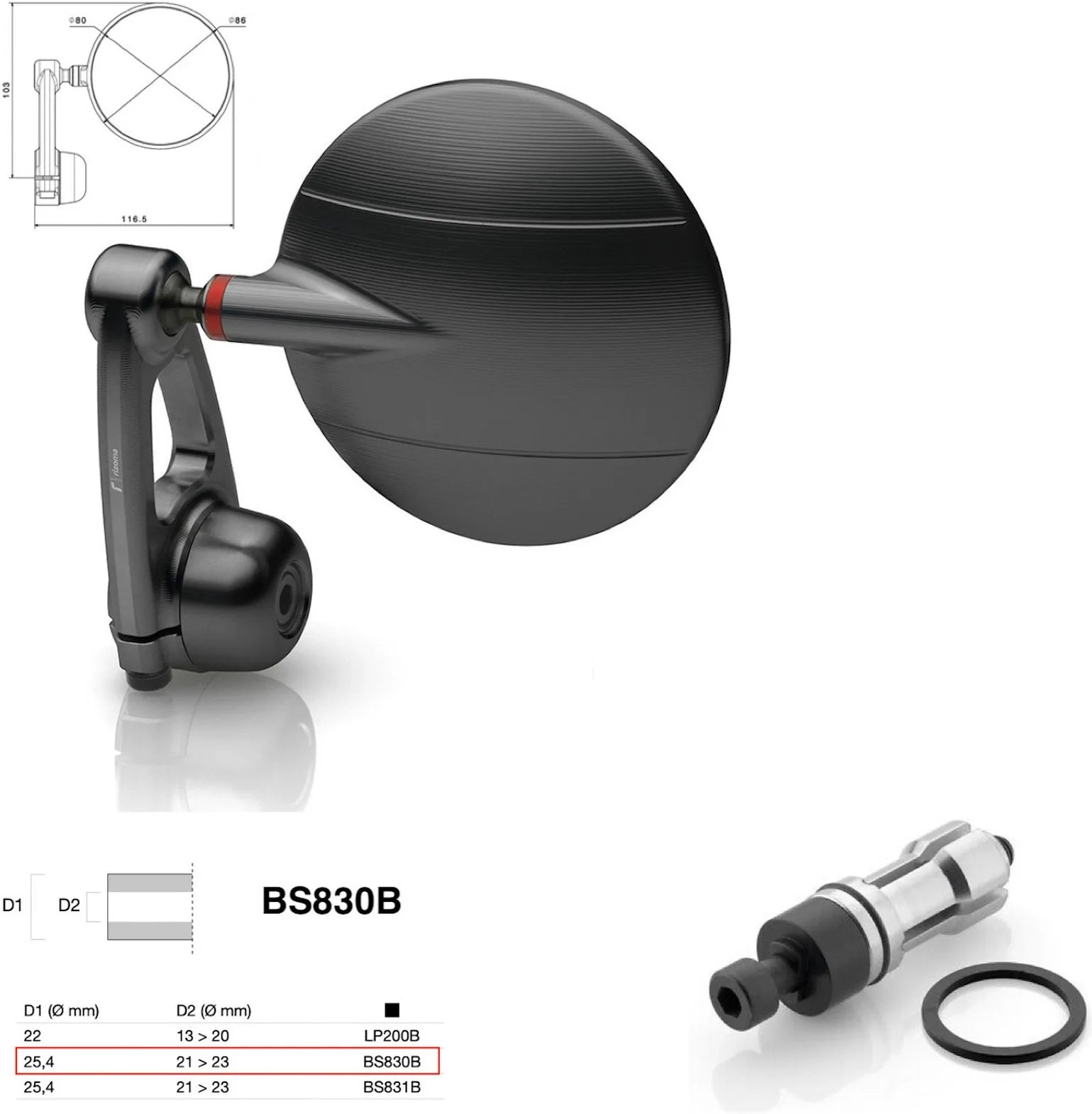 Espejo End Mount Izquierdo Universal Ø24,5(21>23) Spy-Arm Ø80 - Rizoma Compatible Con Ktm