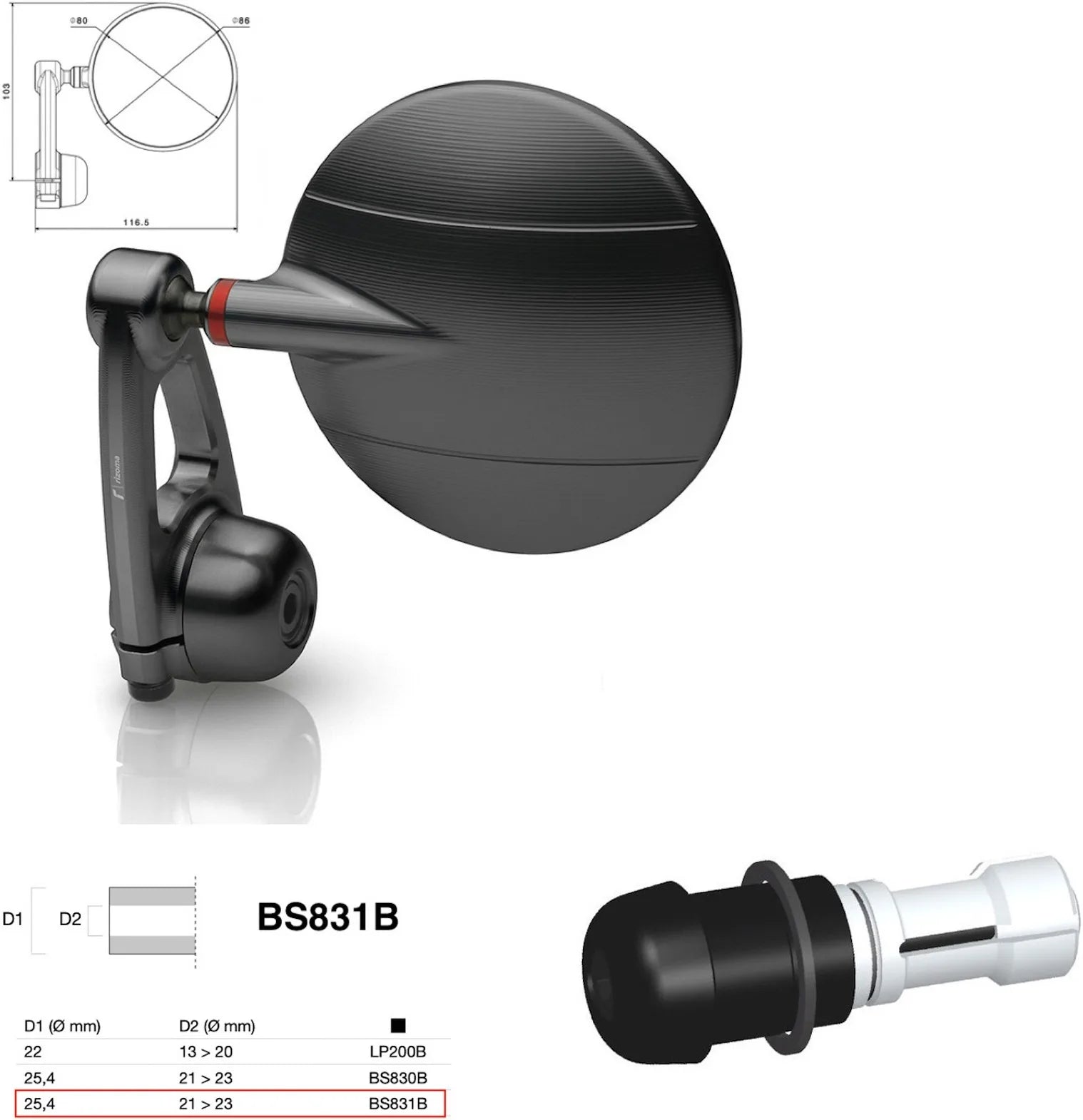 Espejo End Mount Izquierdo Universal Ø24,5(21>23) Spy-Arm Ø80 - Rizoma Compatible Con Ktm