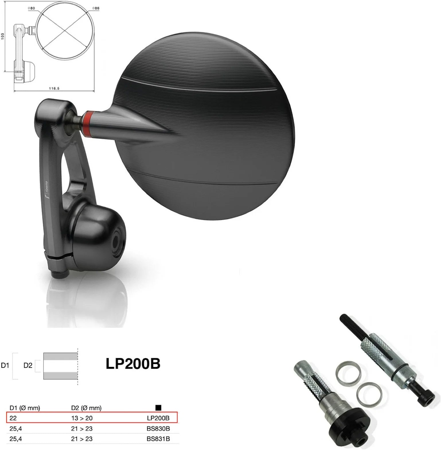 Espejo End Mount Izquierdo Universal Ø22(13>20) Spy-Arm Ø80 - Rizoma Compatible Con Ktm