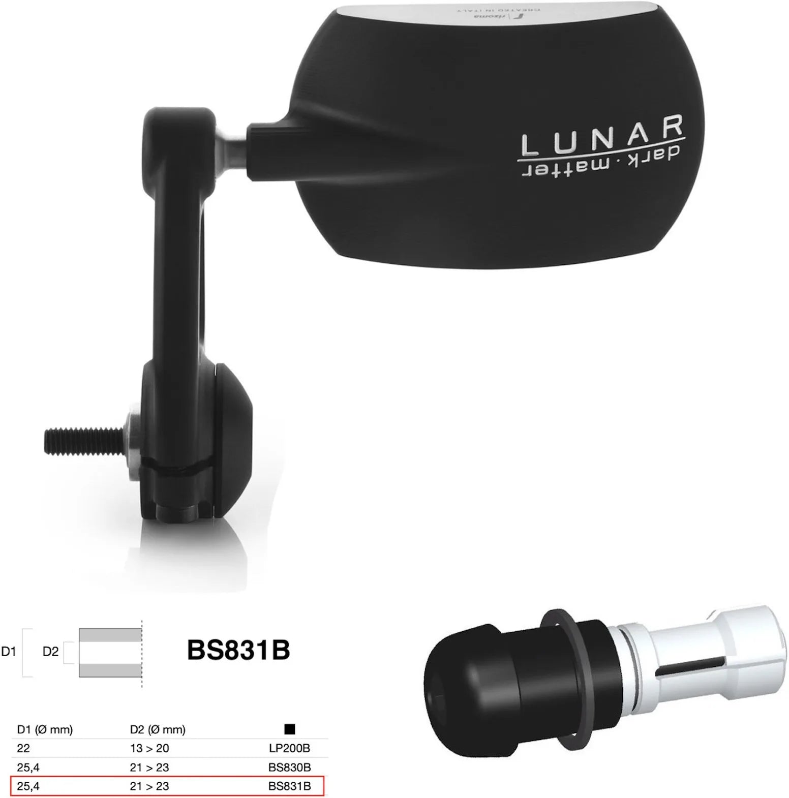 Espejo End Mount Derecho Universal Ø24,5(21>23) Lunar - Rizoma Compatible Con Ktm