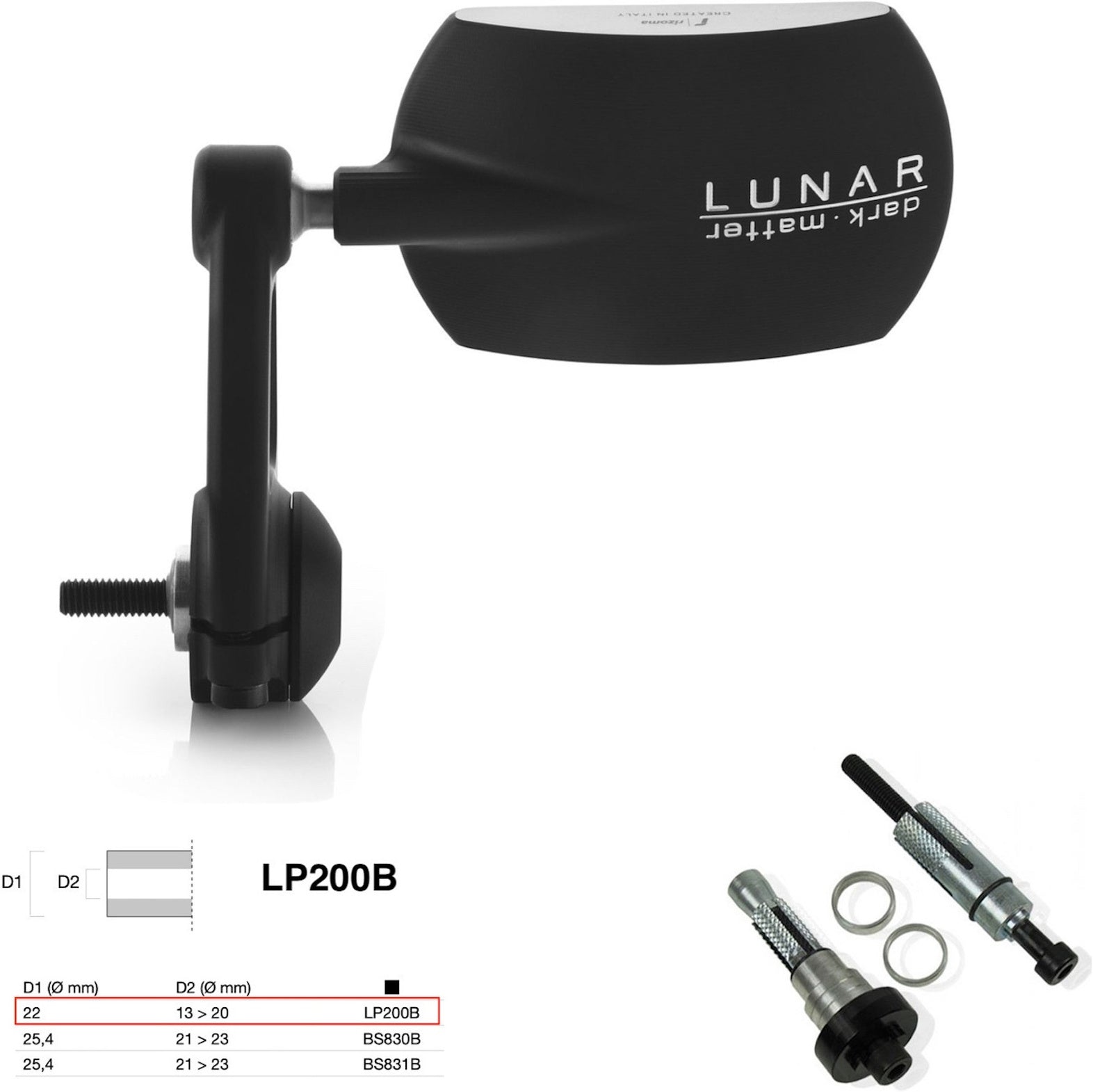 Mirror End Mount Right Universal Ø22(13>20) Lunar - Rizoma Compatible With Moto Guzzi