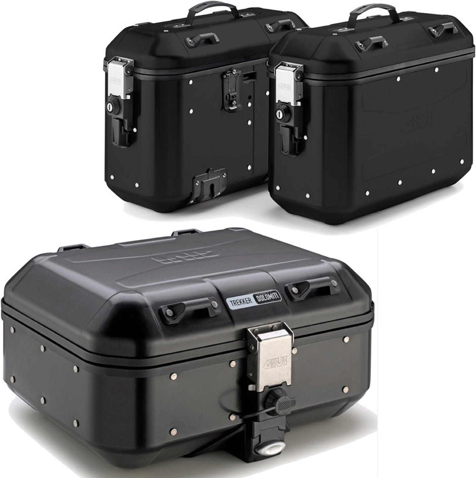 Trekker Dolomiti Aluminium Black Top Case + Side Cases - 102 Lt Trekker Dolomiti Aluminium - Givi Compatible With Kawasaki Versys 650 (2006-2009)