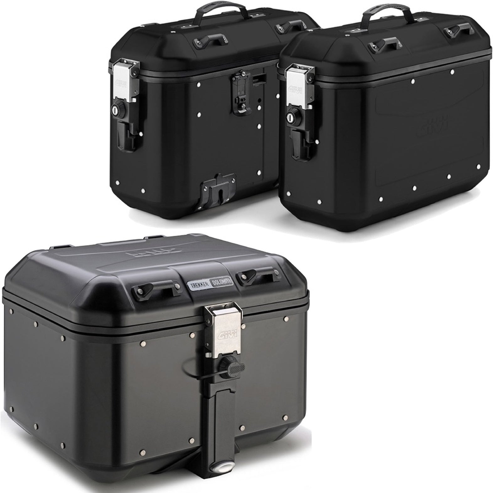 Trekker Dolomiti Aluminium Black Top Case + Side Cases - 118 Lt Trekker Dolomiti Aluminium - Givi Compatible With Kawasaki Versys 650 (2015-2021)