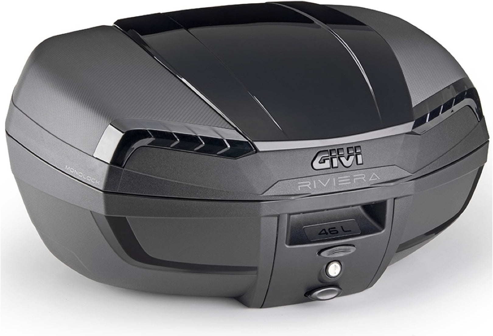 Monolock Riviera Triple Black Top Case - 46 Lt Riviera Technopolymer - Givi Compatible With Aprilia Tuareg 660 (2021-2024)