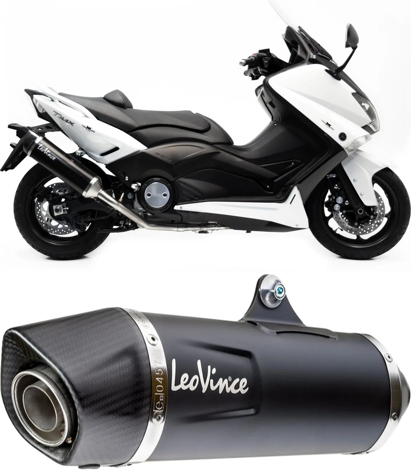 Sistema De Escape Completo Con Catalizador Y Homologación Acústica Nero Acero Fondo Carbono - Leovince Compatible Con Yamaha Xp 530 T-Max (2012-2016)