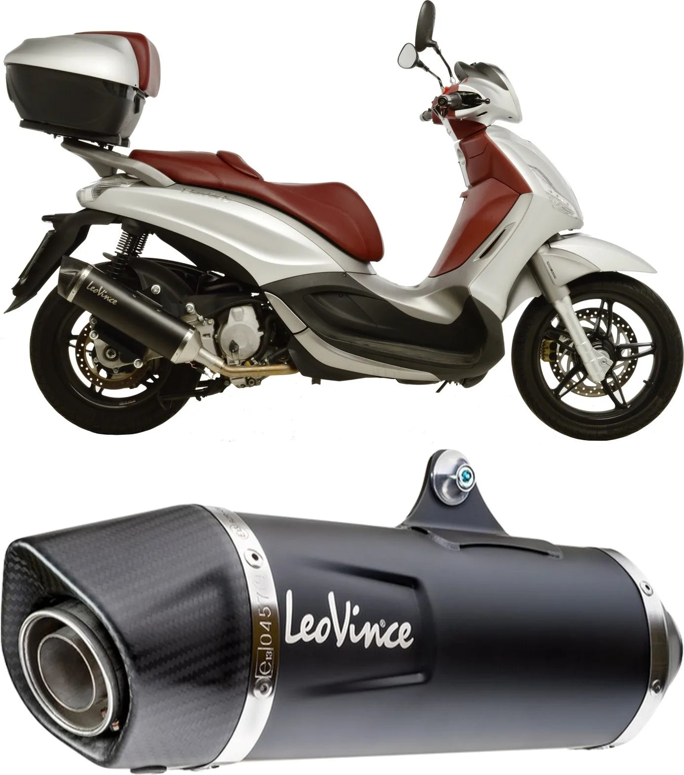 Tubo De Escape Con Homologación Acústica Nero Acero Fondo Carbono - Leovince Compatible Con Piaggio Beverly 350 Sport Touring E3 (2011-2016)