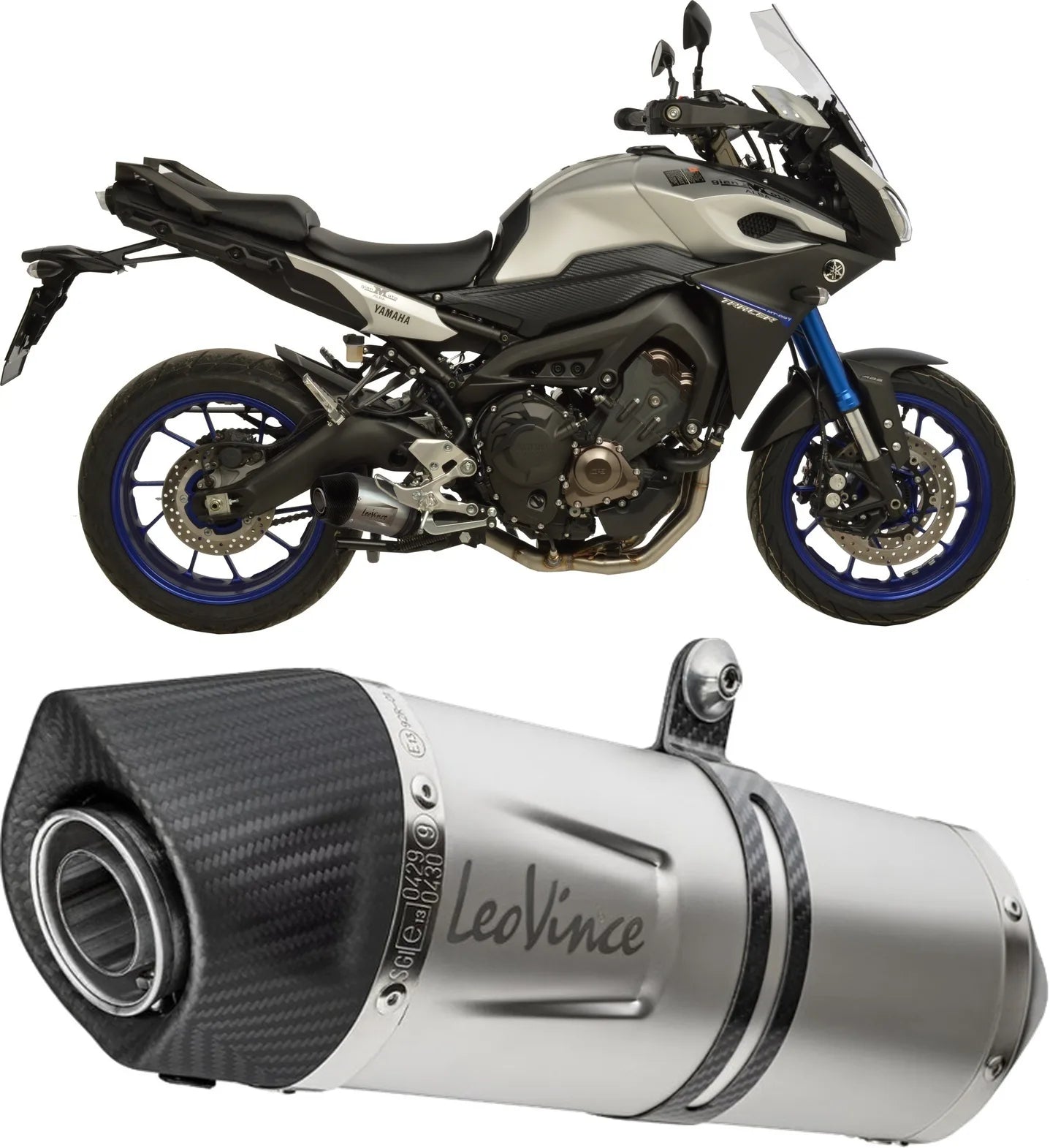 Sistema De Escape Completo Con Catalizador Y Homologación Acústica Lv One Evo Acero Fondo Carbono - Leovince Compatible Con Yamaha Tracer 900 (2015-2016)
