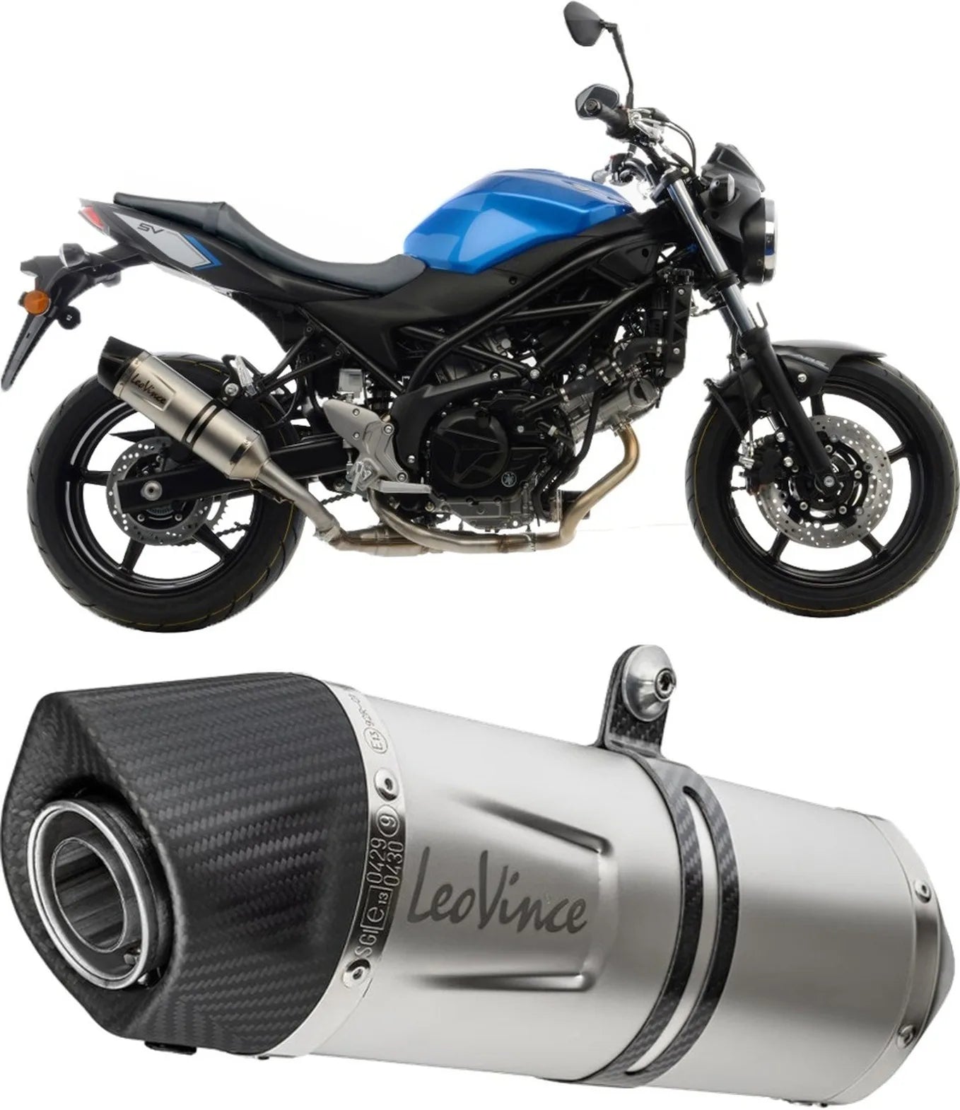 Tubo De Escape Con Homologación Acústica Lv One Evo Acero Fondo Carbono - Leovince Compatible Con Suzuki Sv 650 X (2018-2023)