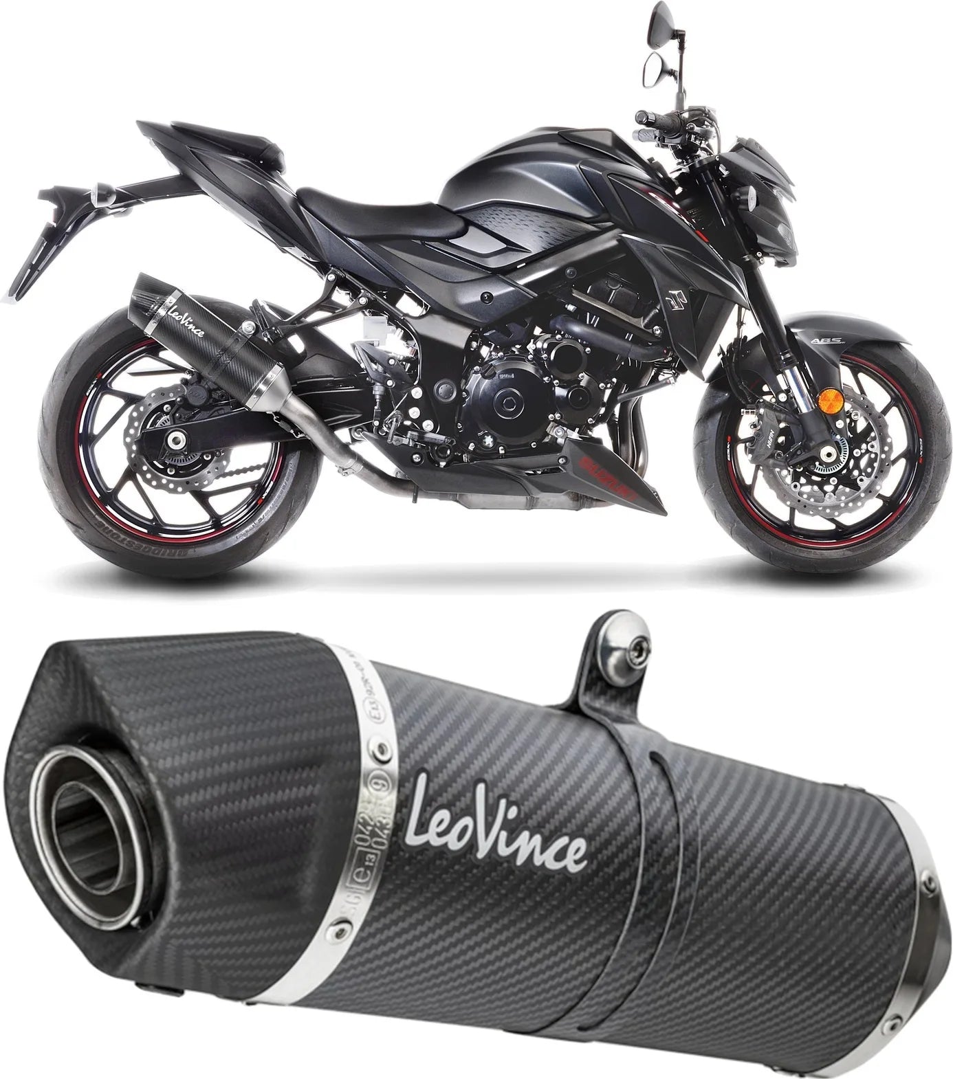 Tubo De Escape Con Homologación Acústica Lv One Evo Carbono Fondo Carbono - Leovince Compatible Con Suzuki Gsx-S 750 - Z Abs (2017-2020)