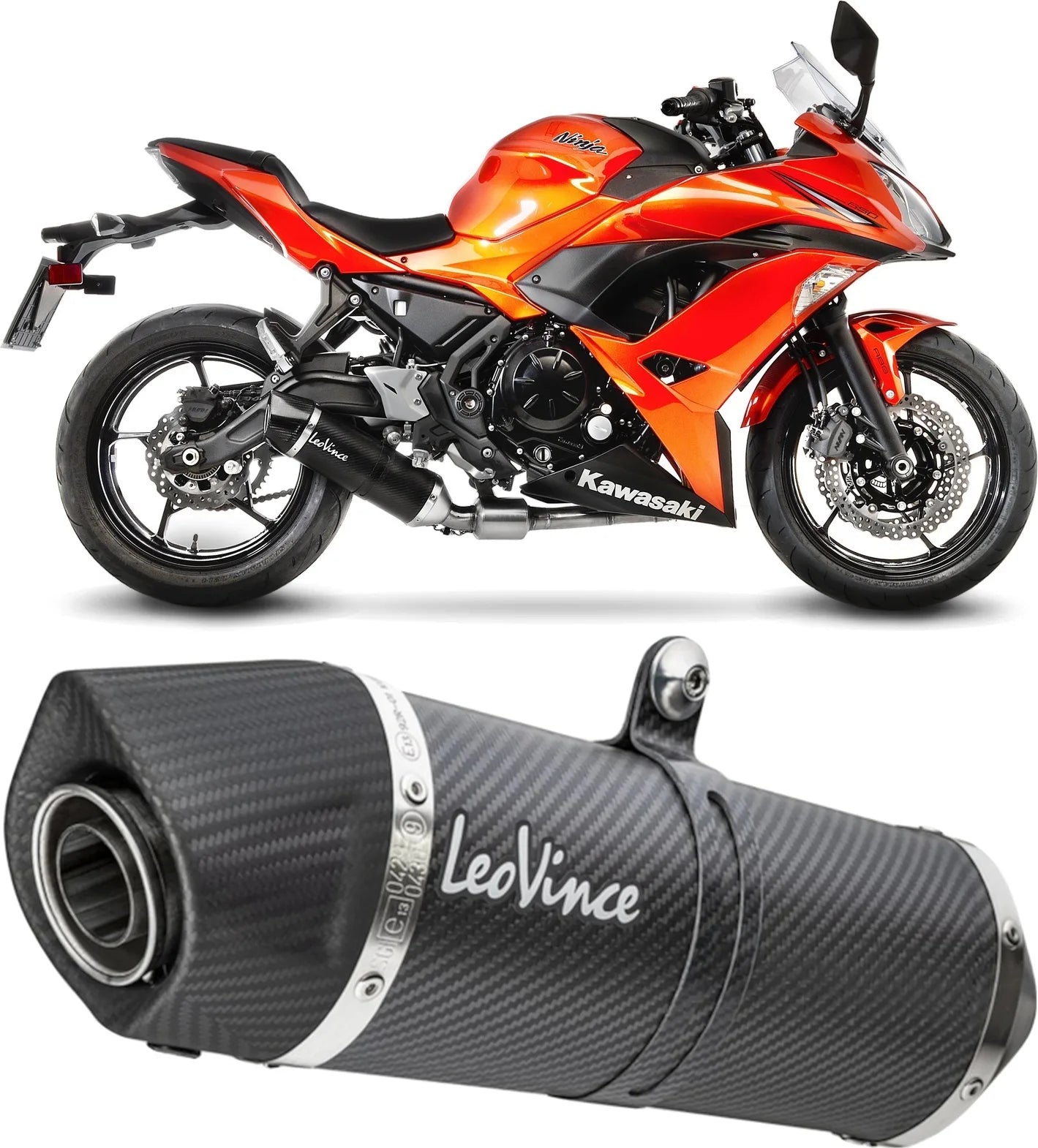 Sistema De Escape Completo Con Catalizador Y Homologación Acústica Lv One Evo Carbono Fondo Carbono - Leovince Compatible Con Kawasaki Z 650 (2020)