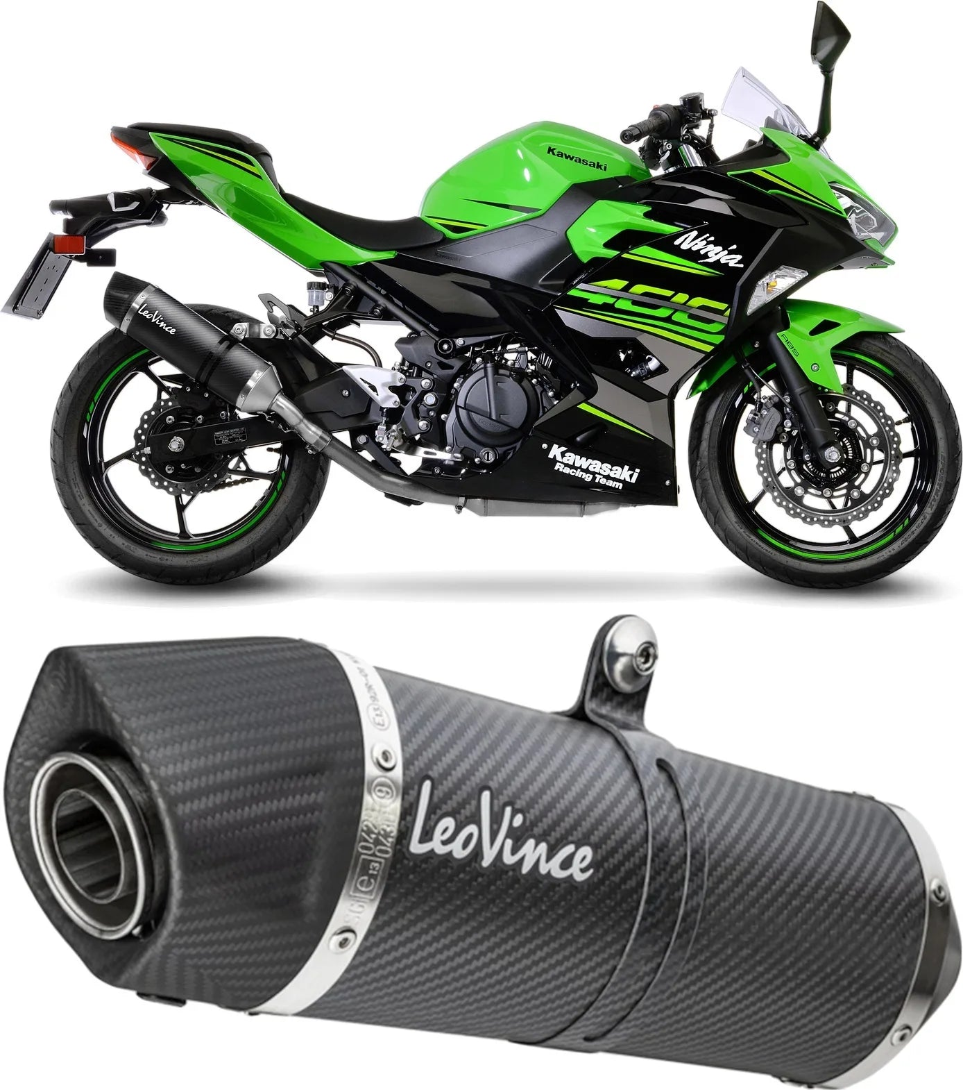 Tubo De Escape Con Homologación Acústica Lv One Evo Carbono Fondo Carbono - Leovince Compatible Con Kawasaki Z 400 (2022-2023)