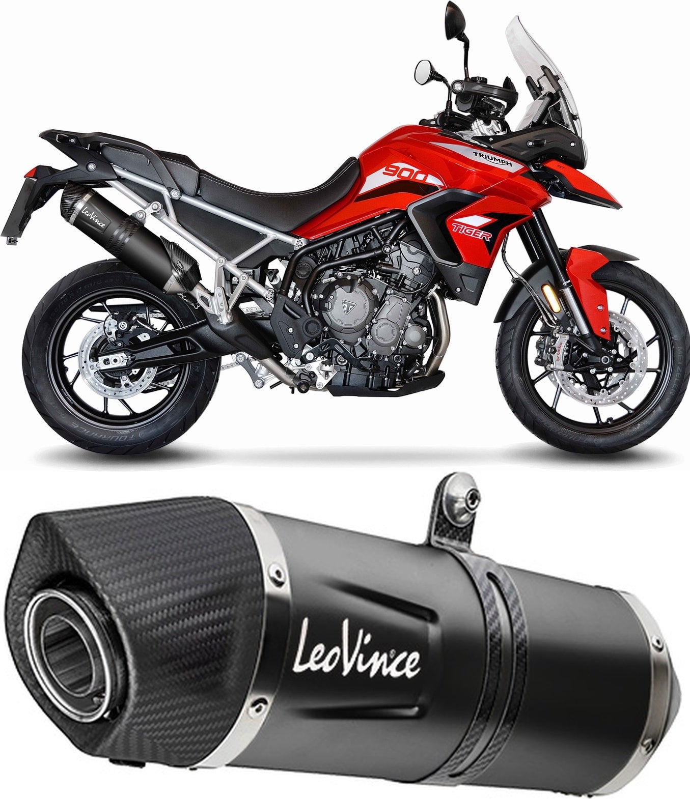 Exhaust Tip With Noise Certification Lv One Evo Steel Black Carbon Fiber End Cap - Leovince Compatible With Triumph Tiger 900 Gt - Pro (2020-2023)