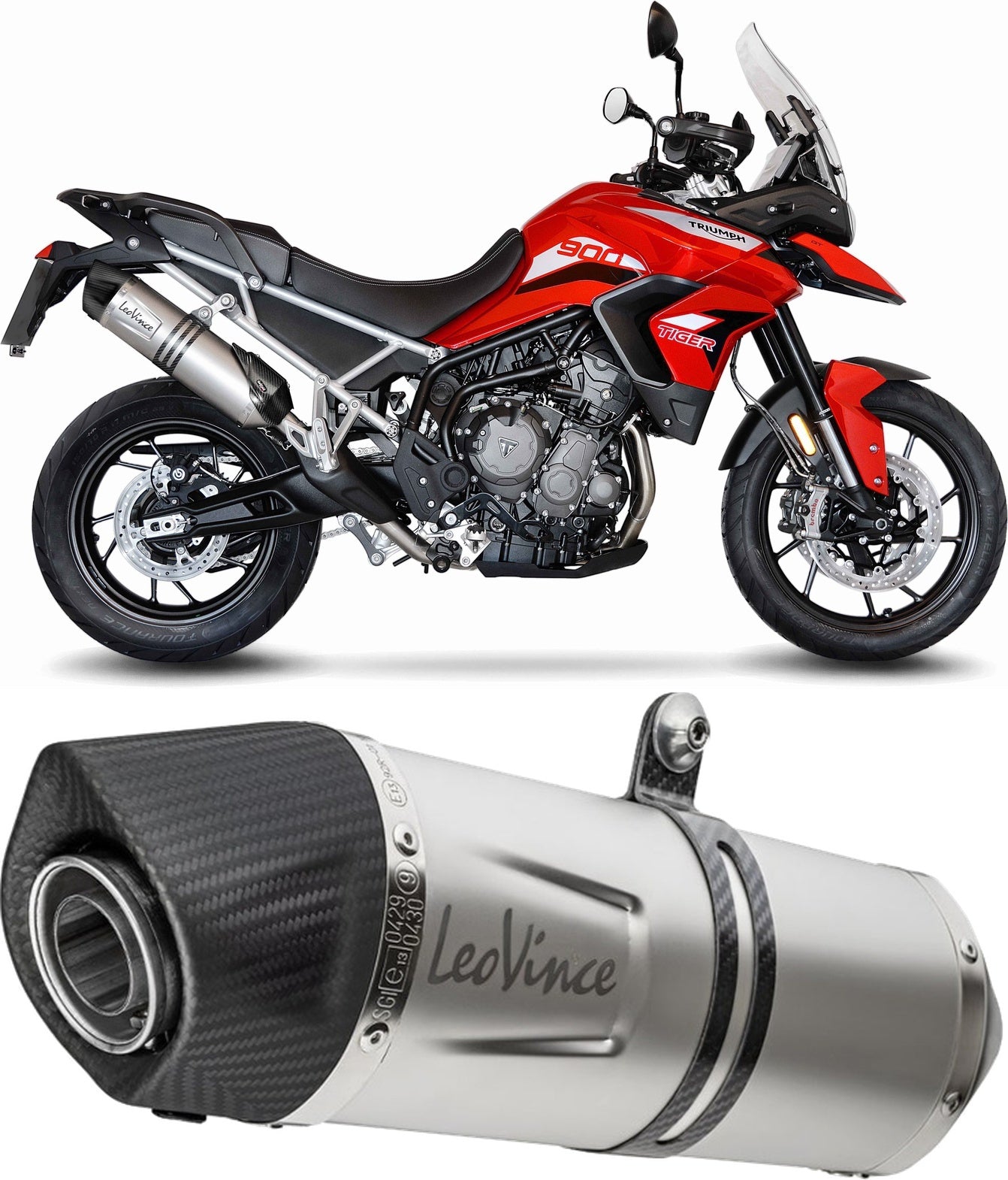 Exhaust Tip With Noise Certification Lv One Evo Stainless Steel Carbon Fiber End Cap - Leovince Compatible With Triumph Tiger 900 Rally (2020-2023)