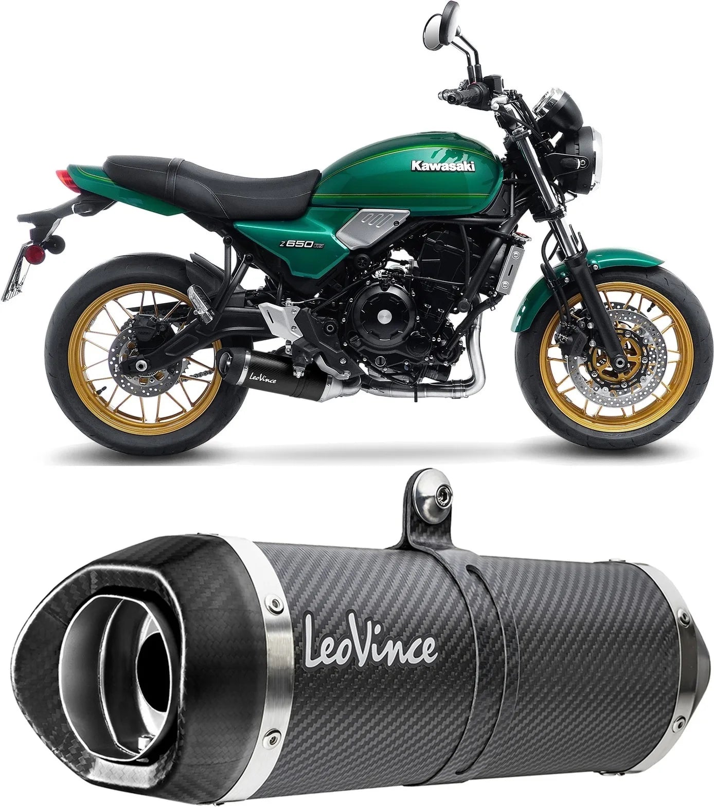 Sistema De Escape Completo Con Catalizador Y Homologación Acústica Lv One Evo Carbono Fondo Carbono - Leovince Compatible Con Kawasaki Z 650 (2021-2026)