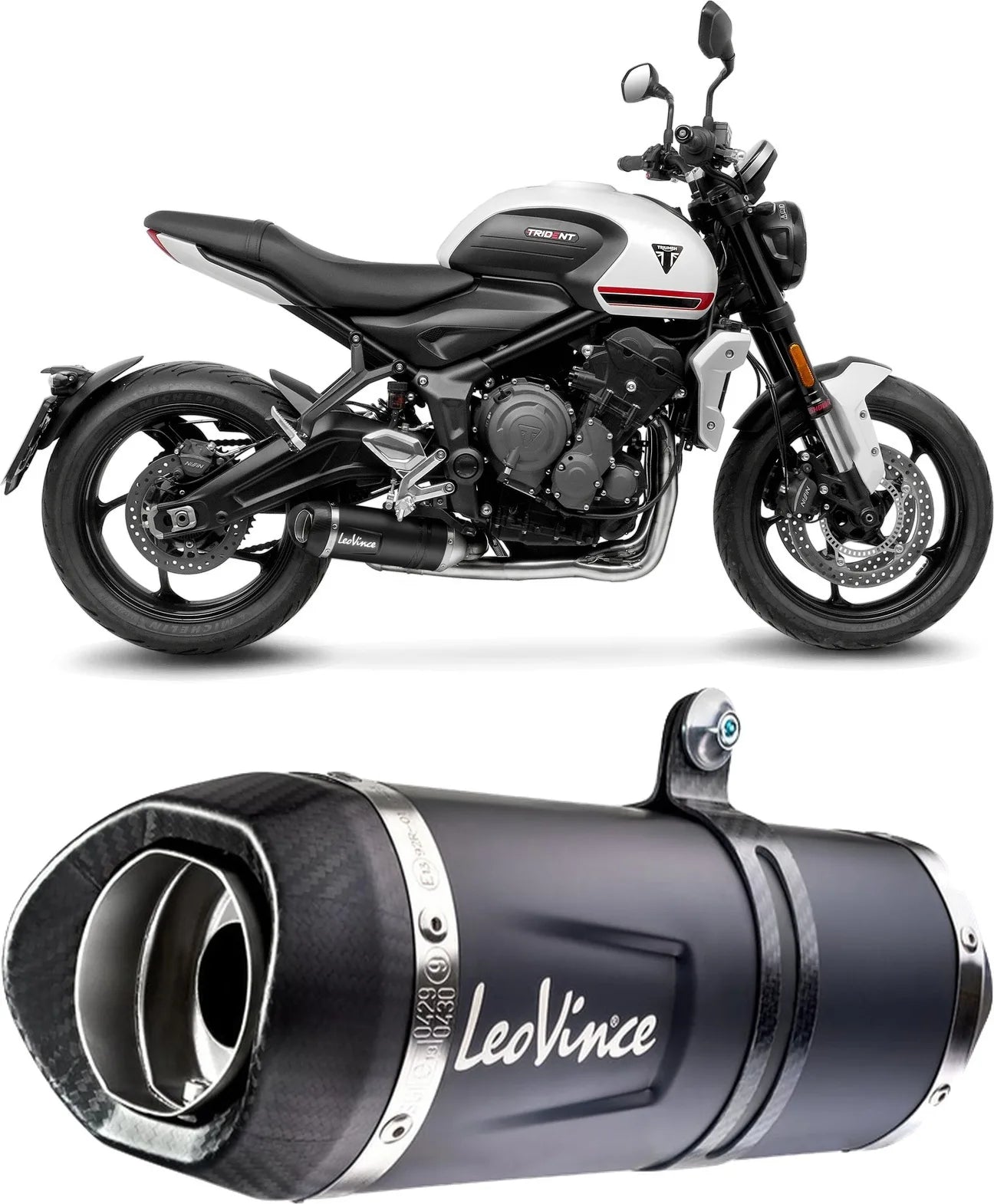 Sistema De Escape Completo Con Catalizador Y Homologación Acústica Lv One Evo Acero Negro Fondo Carbono - Leovince Compatible Con Triumph Trident 660 (2021-2024)