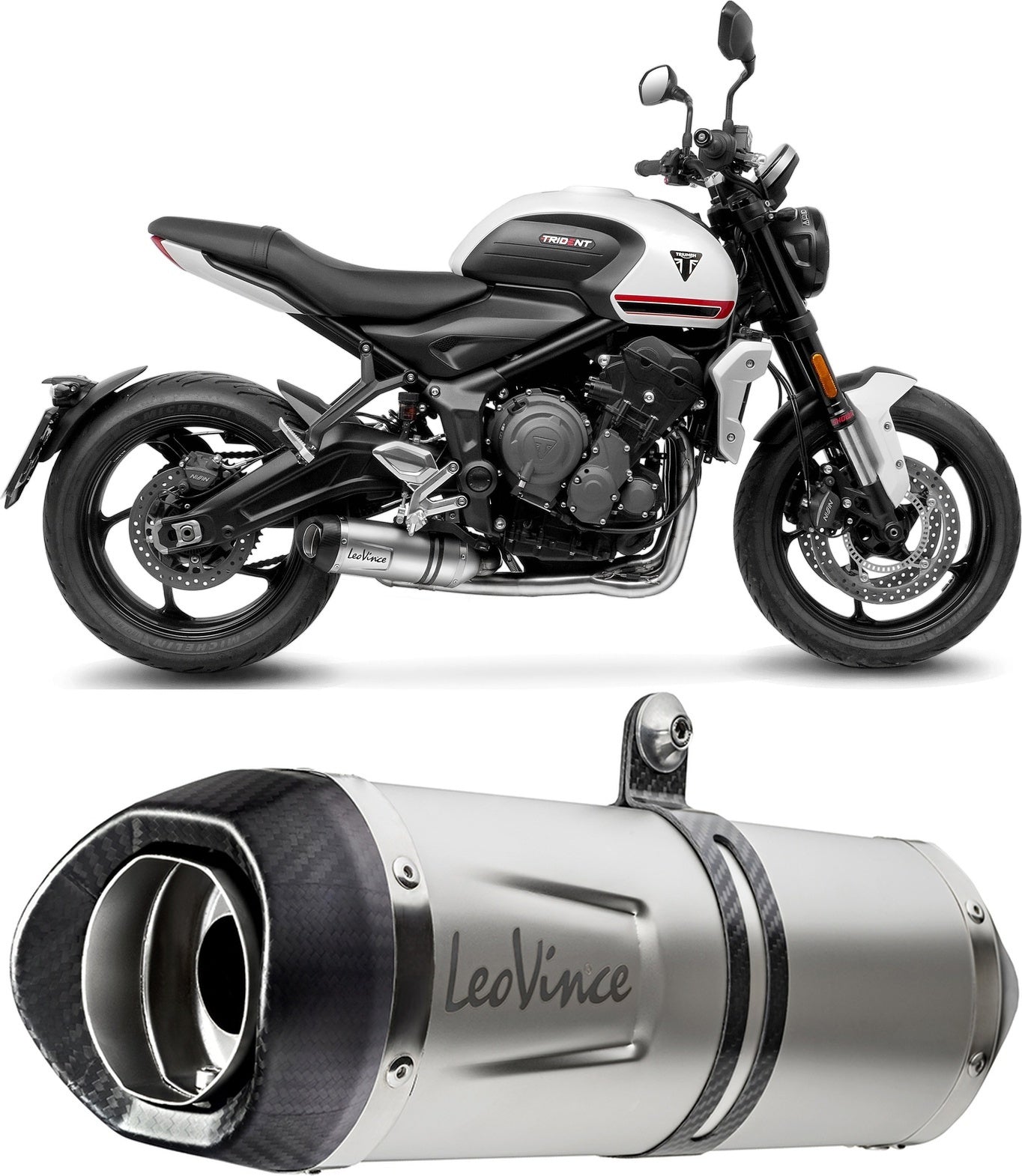 Complete Catalytic Exhaust System With Sound Certification Lv One Evo Stainless Steel Carbon Fiber End Cap - Leovince Compatible With Triumph Tiger 660 Sport (2022-2024)