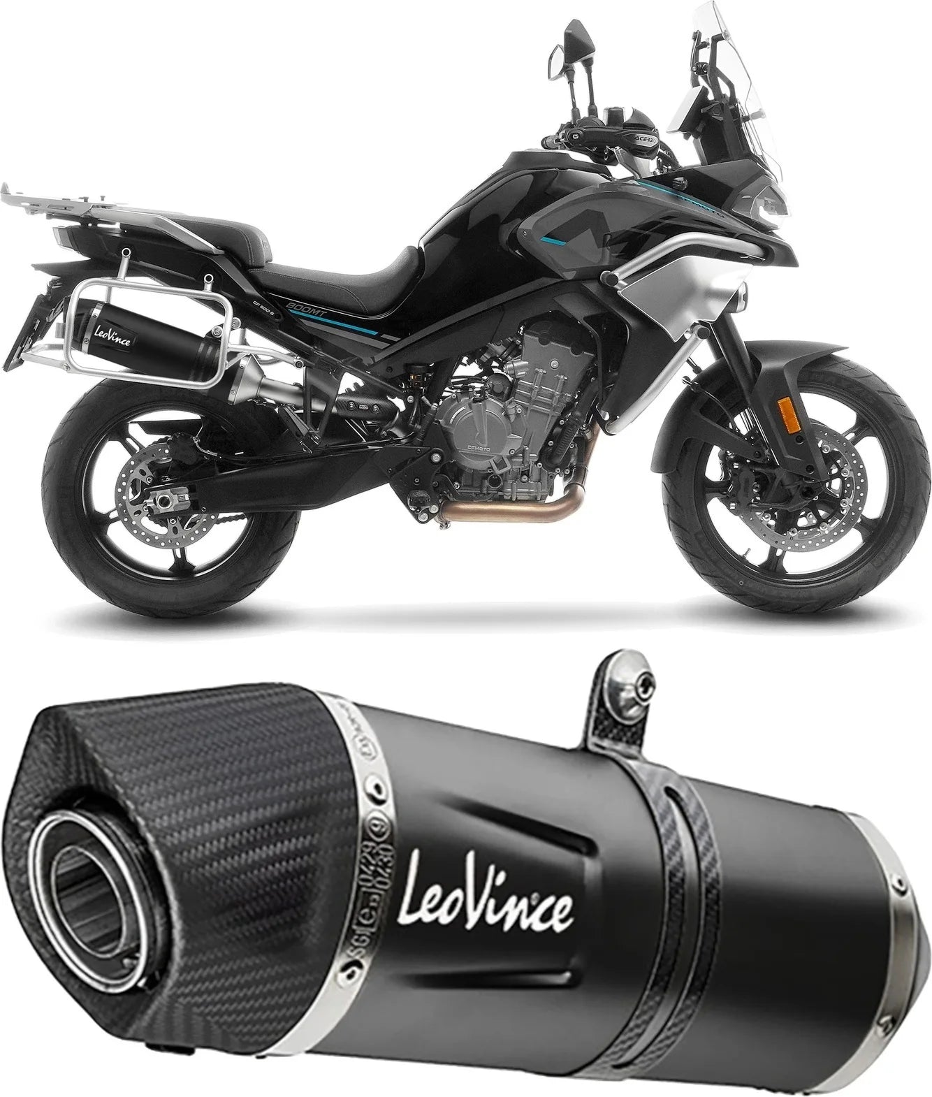 Tubo De Escape Con Homologación Acústica Lv One Evo Acero Negro Fondo Carbono - Leovince Compatible Con Cfmoto 800 Mt Explore (2022-2024)