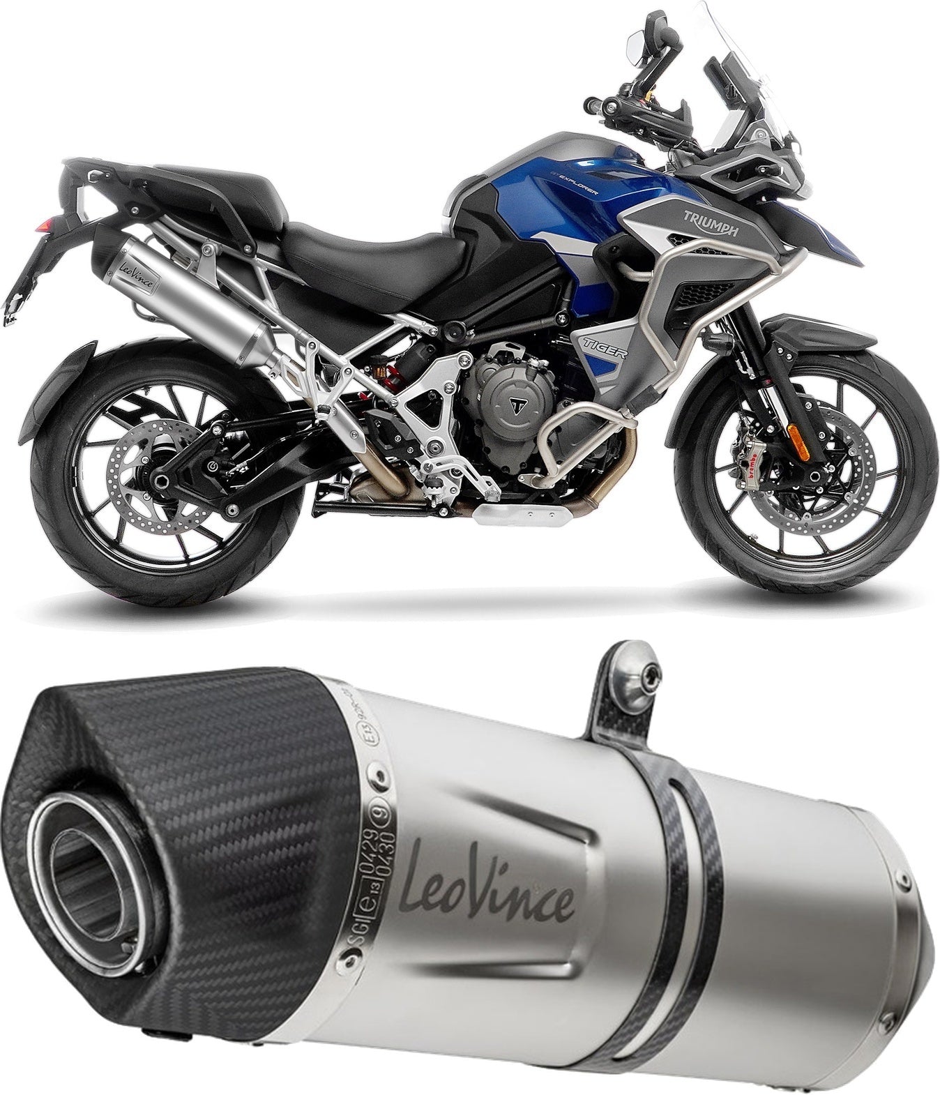 Exhaust Tip With Noise Certification Lv One Evo Stainless Steel Carbon Fiber End Cap - Leovince Compatible With Triumph Tiger 1200 Gt Pro (2022-2024)