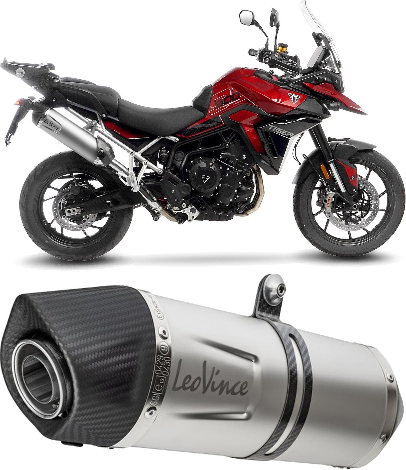 Exhaust Tip With Noise Certification Lv One Evo Stainless Steel Carbon Fiber End Cap - Leovince Compatible With Triumph Tiger 900 Gt (2024-2026)