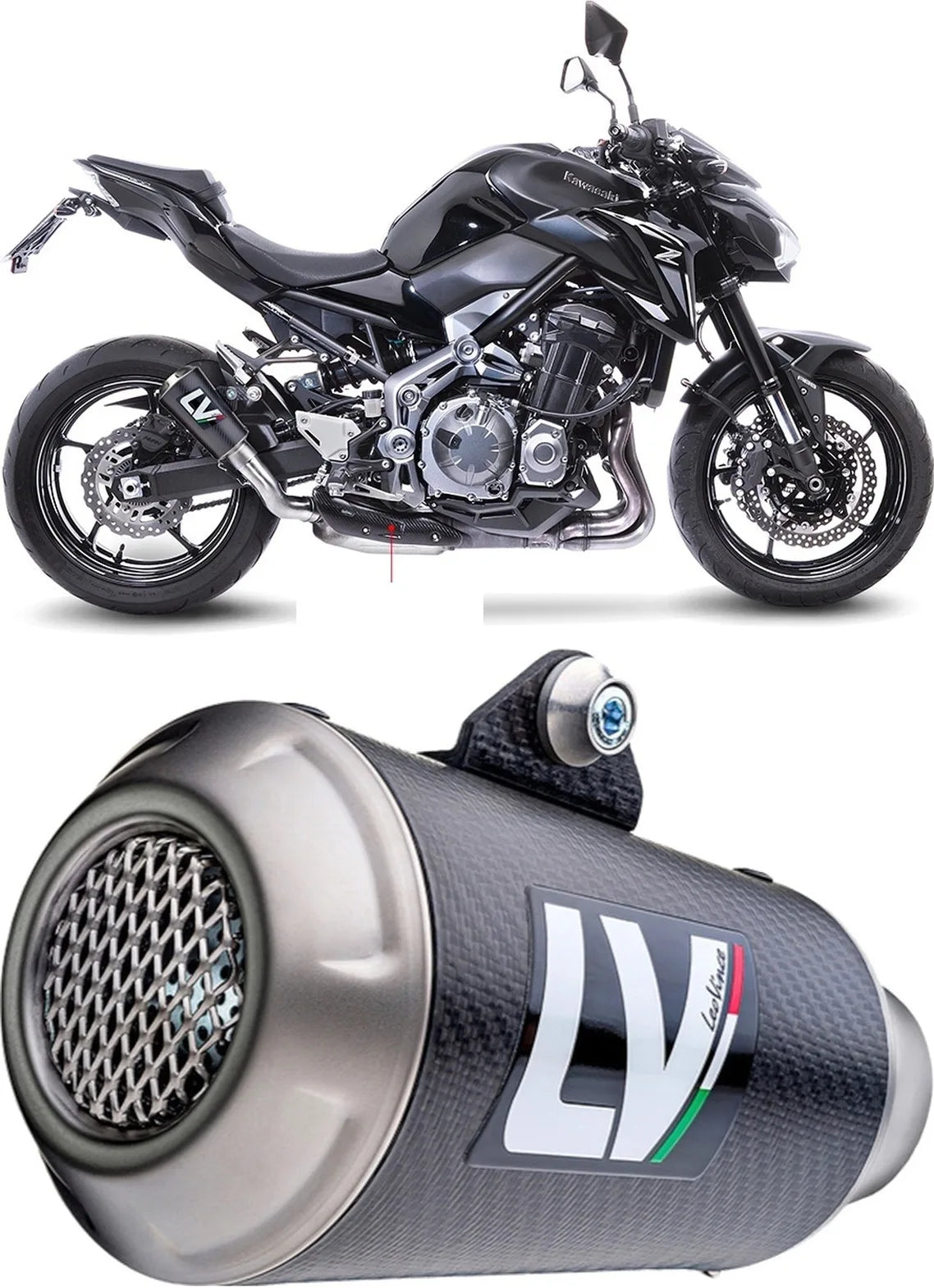 Tubo De Escape Con Homologación Acústica Lv-10 Carbono Fondo Acero - Leovince Compatible Con Kawasaki Z 900 A2 (2018-2024)