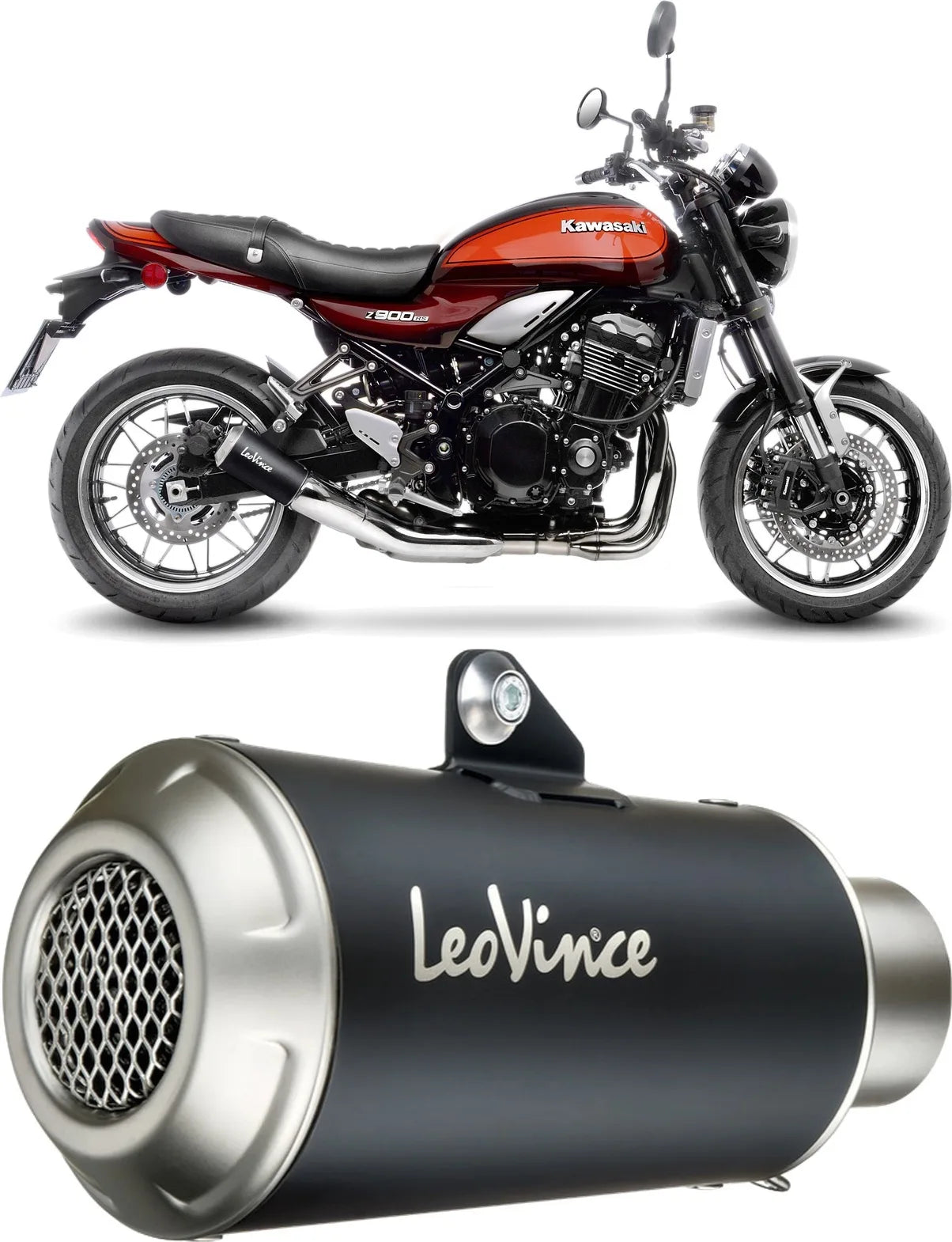 Tubo De Escape Con Homologación Acústica Lv-10 Acero Negro Fondo Acero - Leovince Compatible Con Kawasaki Z 900 Rs (2018-2024)