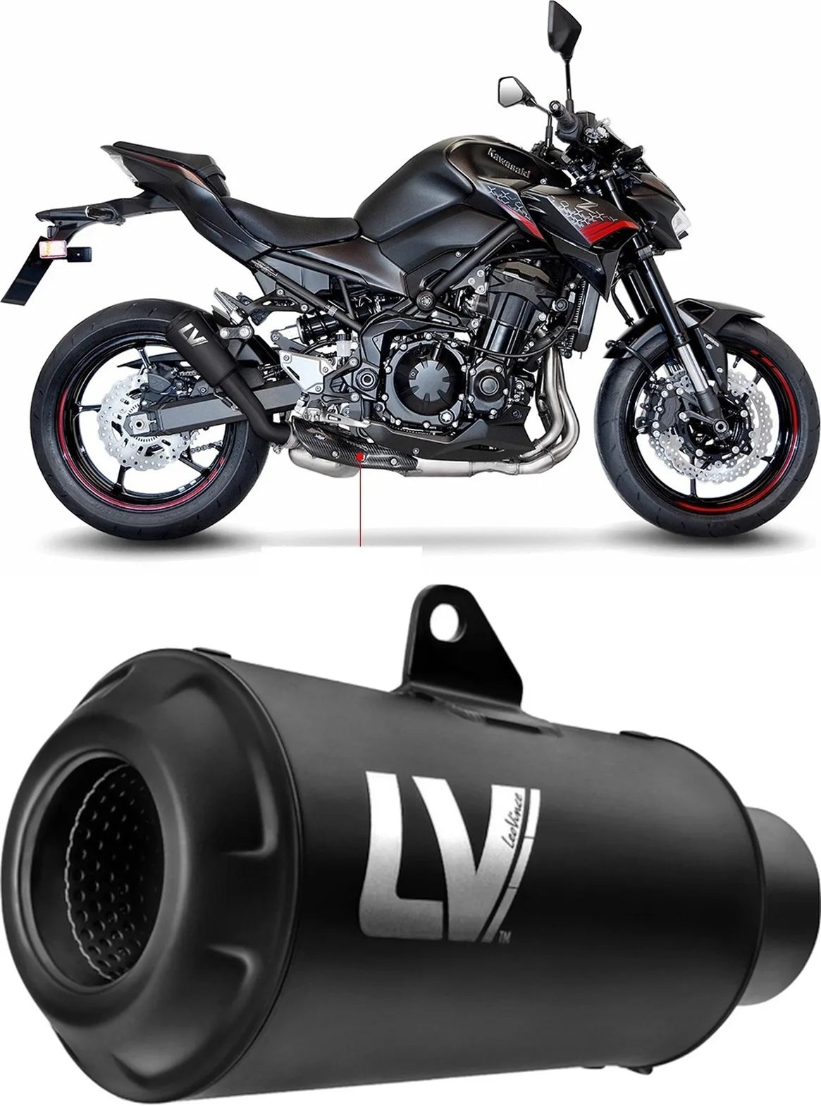 Tubo De Escape Con Homologación Acústica Lv-10 Acero Full Negro Fondo Acero Negro - Leovince Compatible Con Kawasaki Z 900 (2020-2024)
