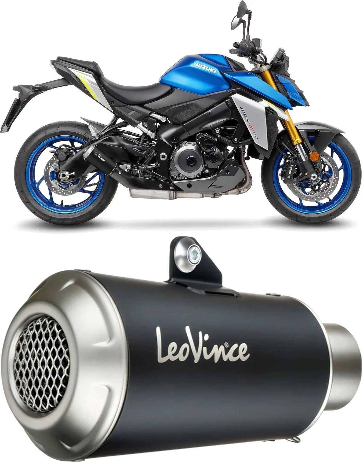 Tubo De Escape Con Homologación Acústica Lv-10 Acero Negro Fondo Acero - Leovince Compatible Con Suzuki Gsx-S 950 (2021-2023)