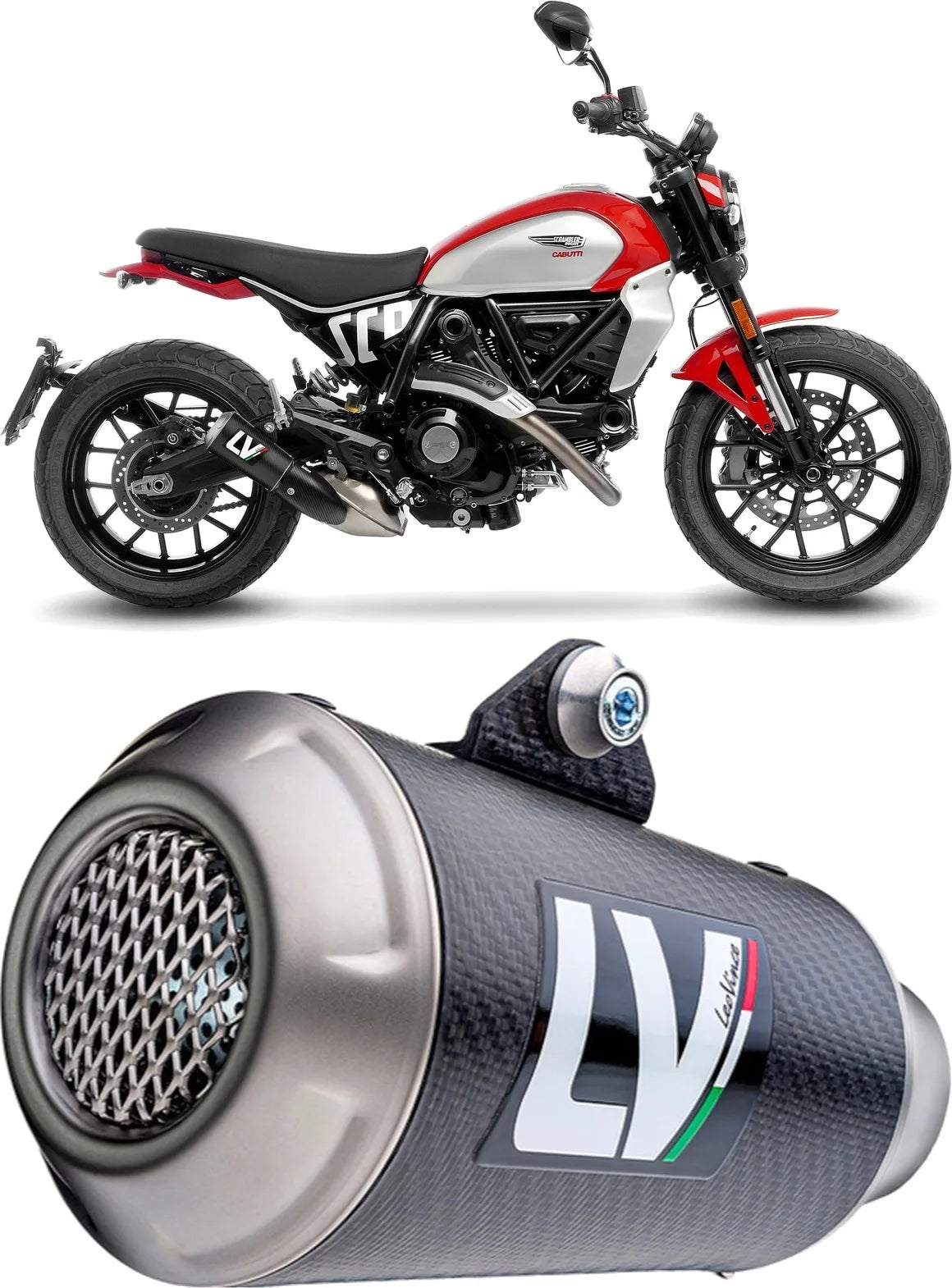 Tubo De Escape Con Homologación Acústica Lv-10 Carbono Fondo Acero - Leovince Compatible Con Ducati Scrambler 800 Night Shift (2023-2024)