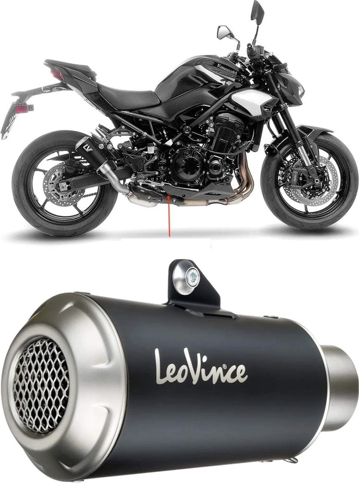 Tubo De Escape Con Homologación Acústica Lv-10 Acero Negro Fondo Acero - Leovince Compatible Con Kawasaki Z 900 A2 (2025-2026)