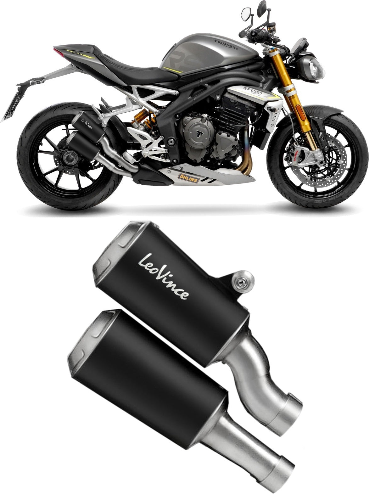 Dual Exhaust System With Sound Certification Lv-10 Steel Black Stainless Steel End Cap - Leovince Compatible With Triumph Speed Triple 1200 Rr - Rs - Rx (2025-2026)