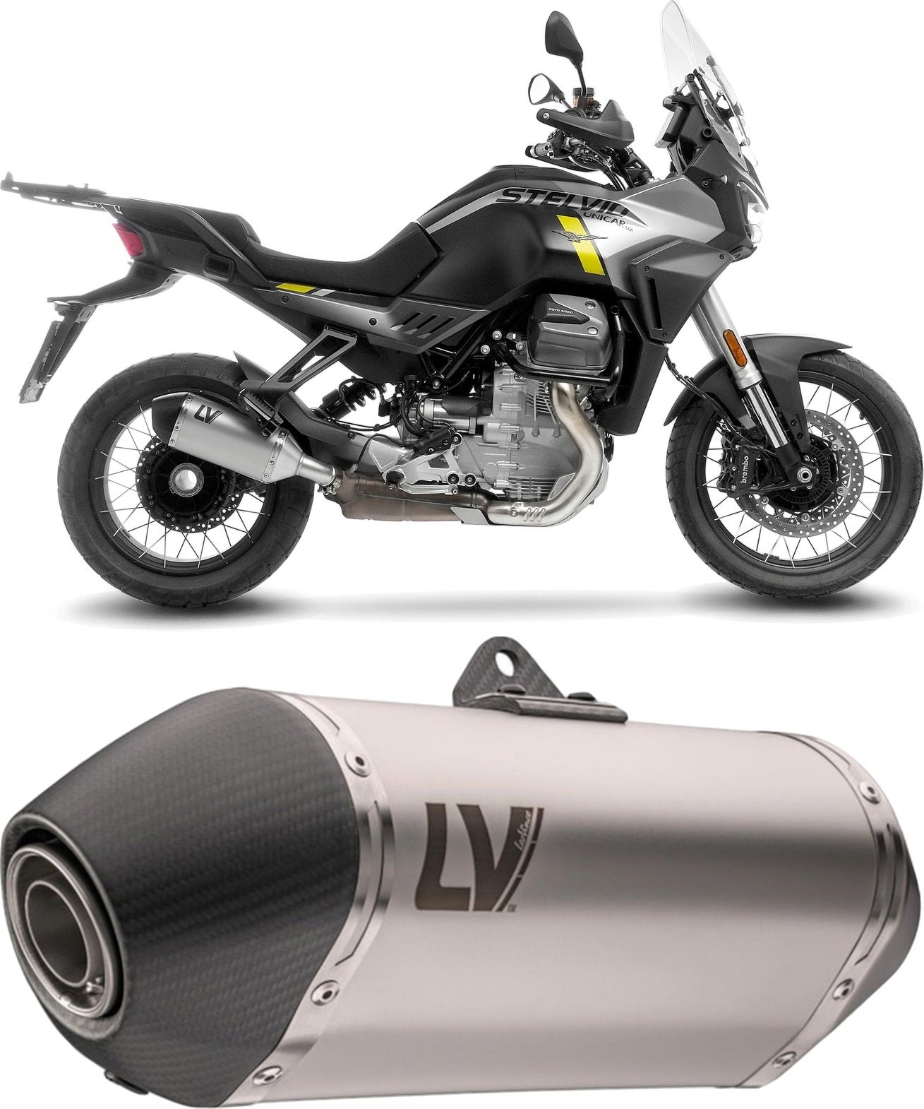 Exhaust Tip With Noise Certification Lv-14 Stainless Steel Carbon Fiber End Cap - Leovince Compatible With Moto Guzzi Stelvio (2024-2026)