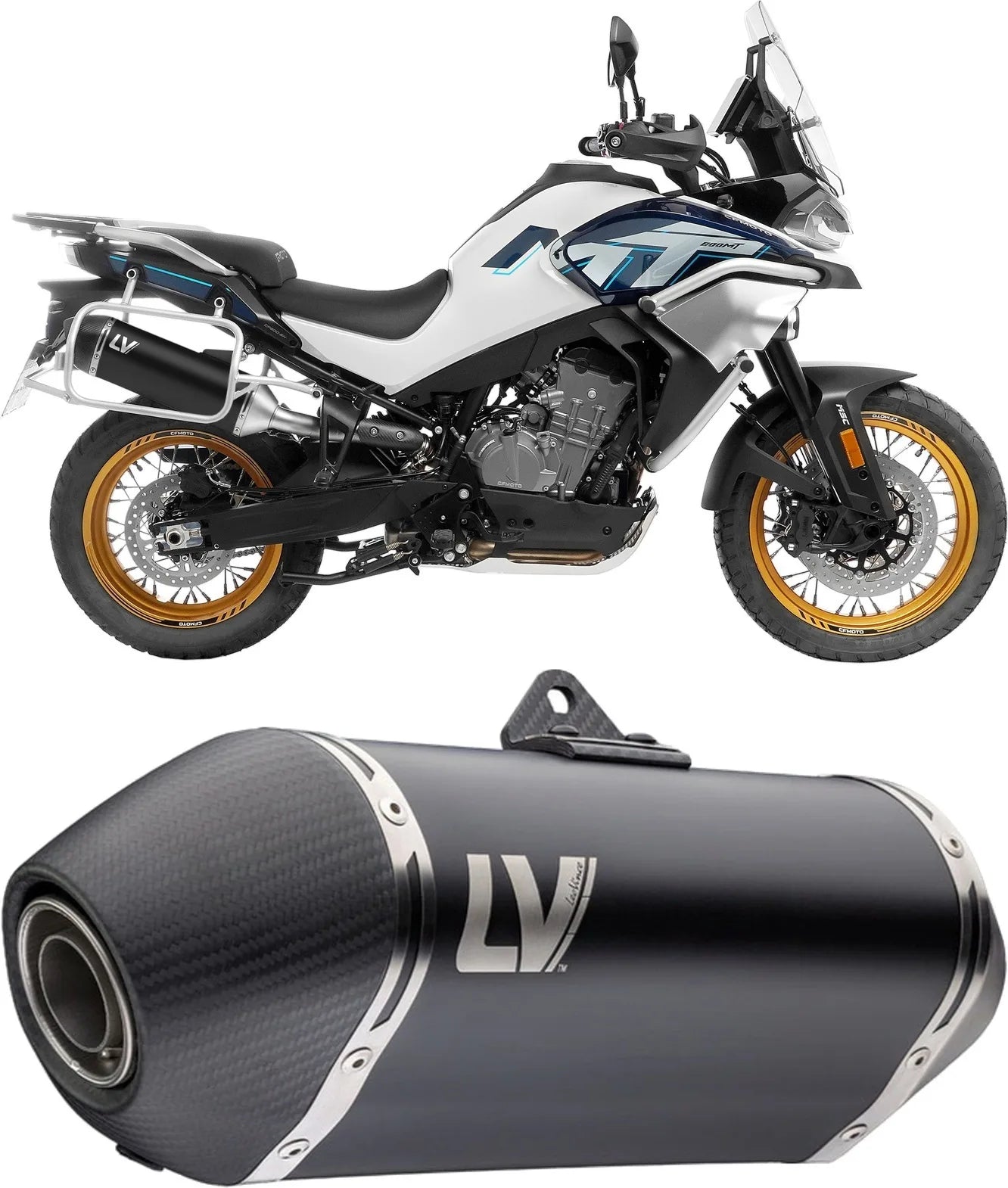 Tubo De Escape Con Homologación Acústica Lv-14 Acero Negro Fondo Carbono - Leovince Compatible Con Cfmoto 800 Mt Explore (2022-2024)