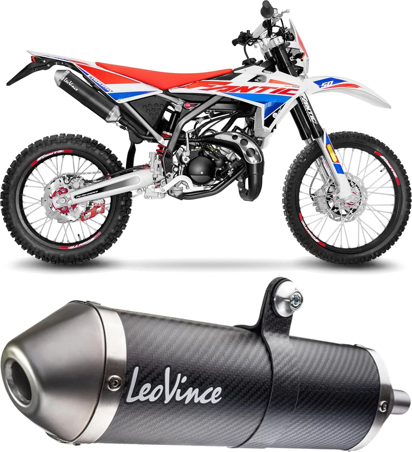 Tubo De Escape Con Homologación Acústica X-Fight Carbono Fondo Acero - Leovince Compatible Con Fantic Motor Motard 50 (2019-2020)