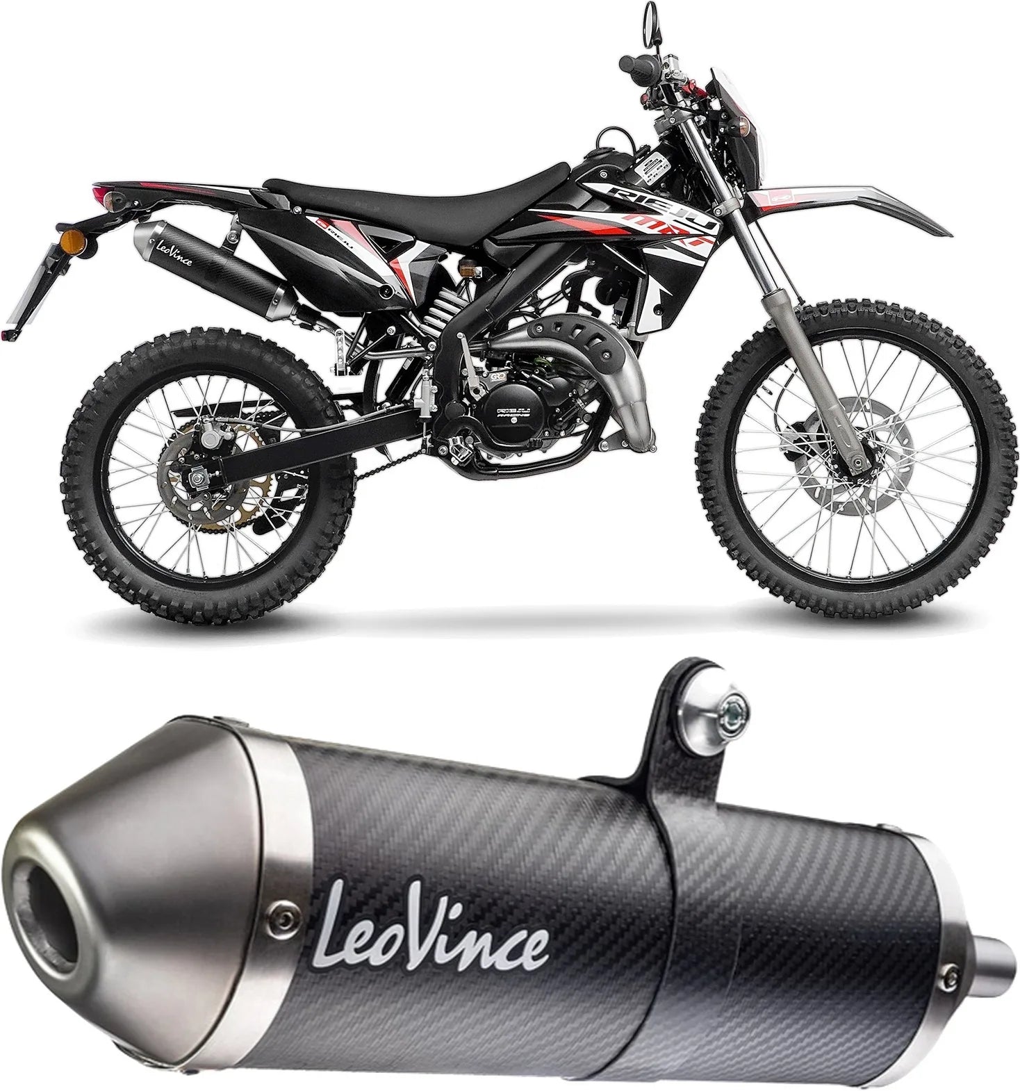 Tubo De Escape Con Homologación Acústica X-Fight Carbono Fondo Acero - Leovince Compatible Con Rieju Mrt 50 - Pro - Sm (2021-2023)