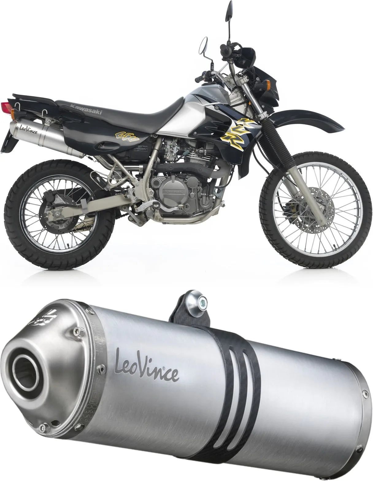 Tubo De Escape Con Homologación Acústica Lv-X Aluminio Fondo Acero - Leovince Compatible Con Kawasaki Klr 650 (1997-2022)