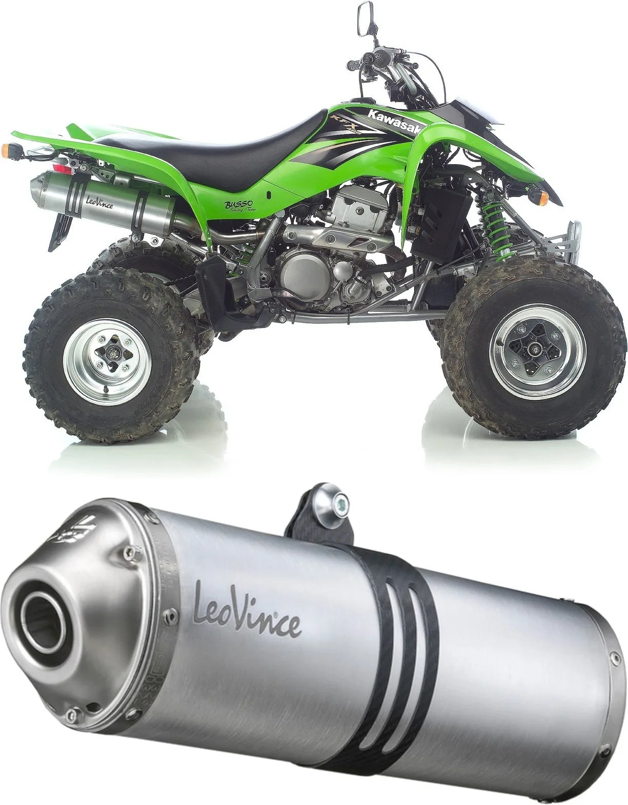Tubo De Escape Con Homologación Acústica Lv-X Aluminio Fondo Acero - Leovince Compatible Con Kawasaki Kfx 400 (2003-2006)