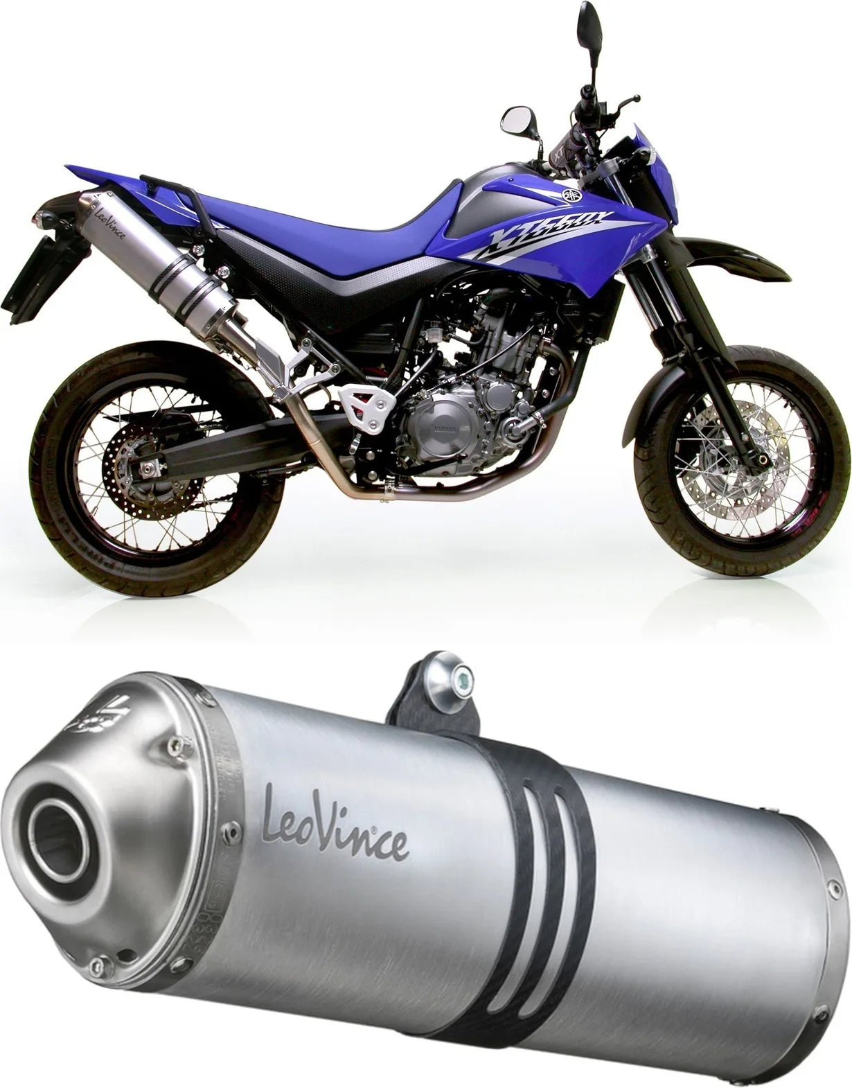 Escape Doble Con Homologación Acústica Lv-X Aluminio Fondo Acero - Leovince Compatible Con Yamaha Xt 660 R - X (2004-2016)