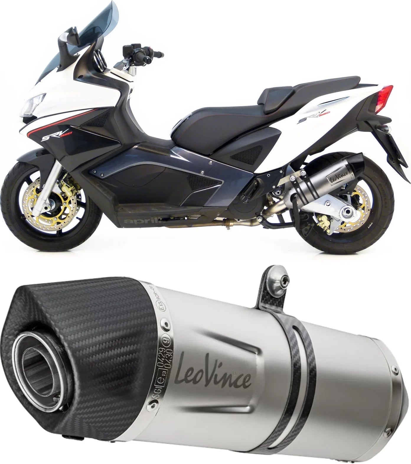 Tubo De Escape Con Homologación Acústica Lv One Evo Acero Fondo Carbono - Leovince Compatible Con Aprilia Srv 850 (2012-2016)