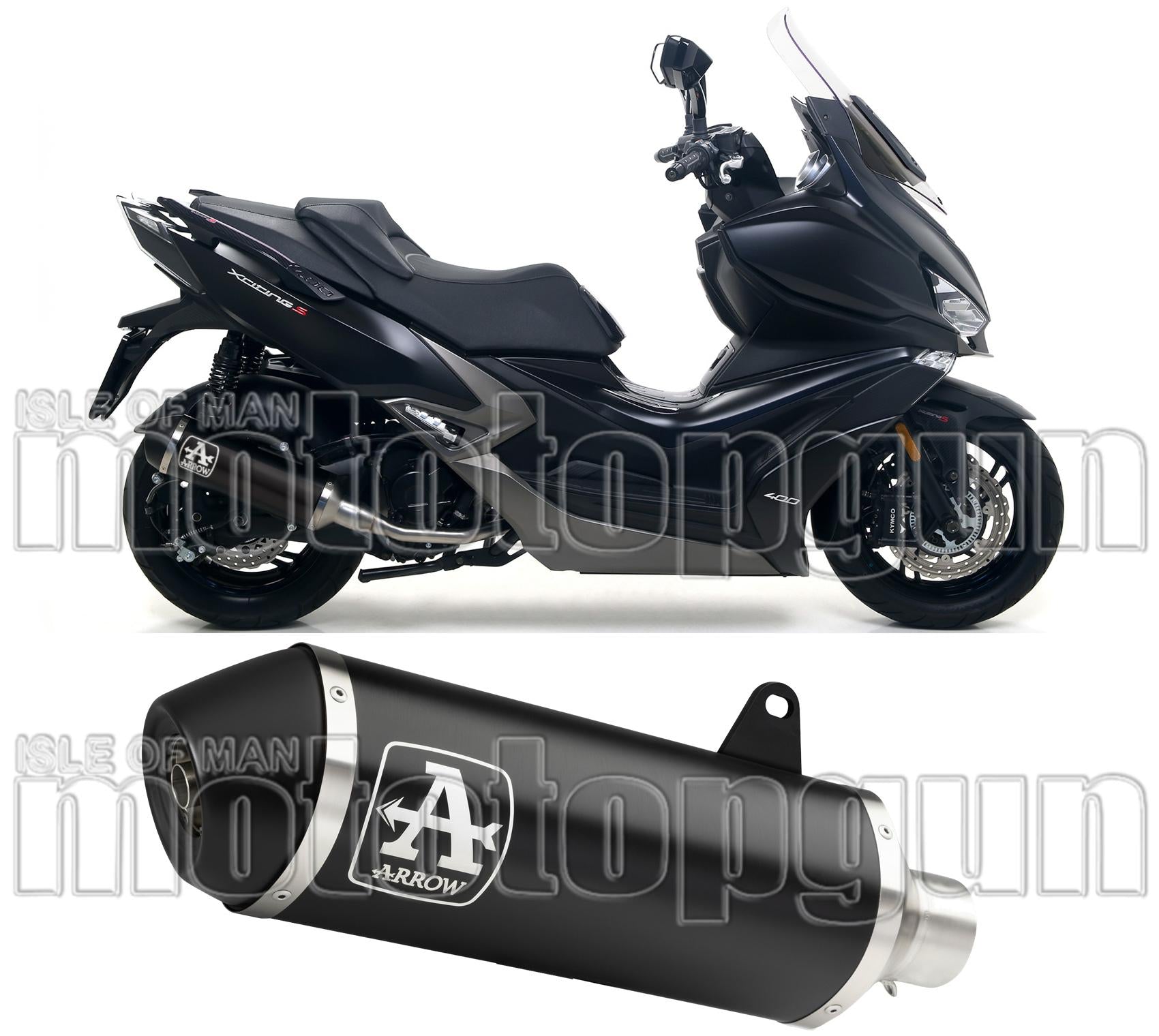 Exhaust Tip With Noise Certification Urban Black Aluminium Stainless Steel Black - Arrow Special Parts Compatible With Kymco Xciting 400 I S (2019-2020)