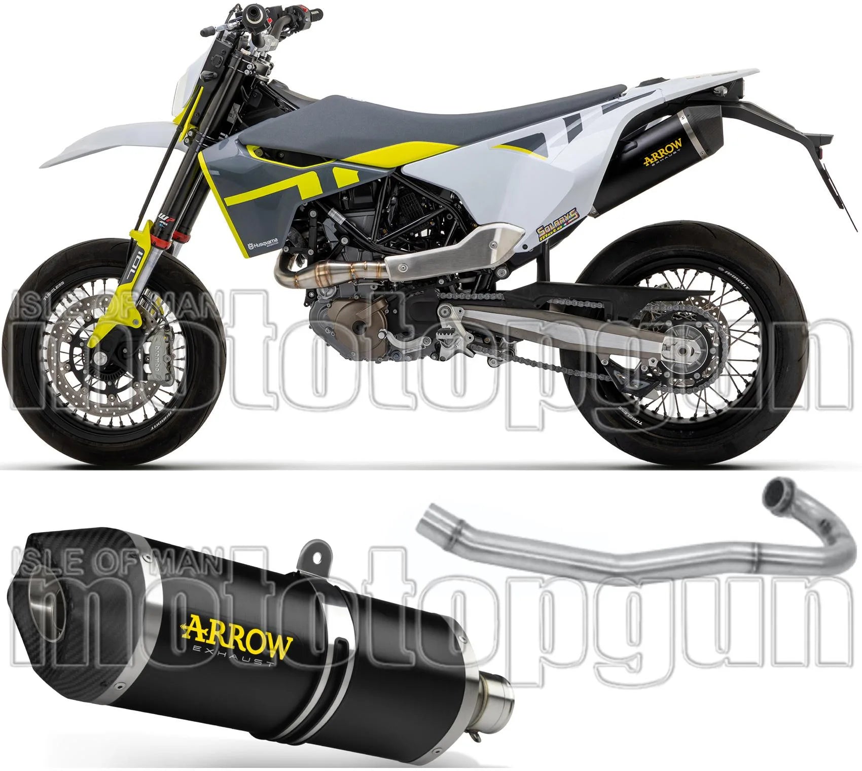 Sistema De Escape Completo Con Catalizador Y Homologación Acústica Race-Tech Aluminio Negro / Titanio Carbono - Arrow Special Parts Compatible Con Husqvarna 701 Enduro (2021-2024)
