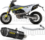 Sistema De Escape Completo Con Catalizador Y Homologación Acústica Race-Tech Aluminio Negro Carbono - Arrow Special Parts Compatible Con Husqvarna 701 Supermoto (2021-2024)