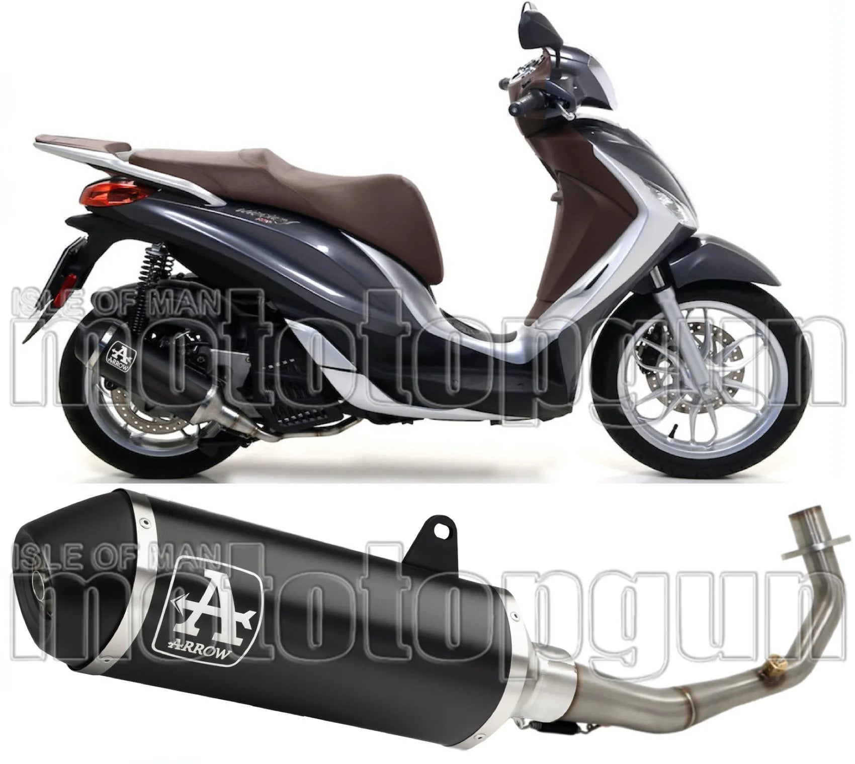 Sistema De Escape Completo Con Catalizador Y Homologación Acústica Urban Aluminio Negro Acero Negro - Arrow Special Parts Compatible Con Piaggio Medley 125 (2016-2019)