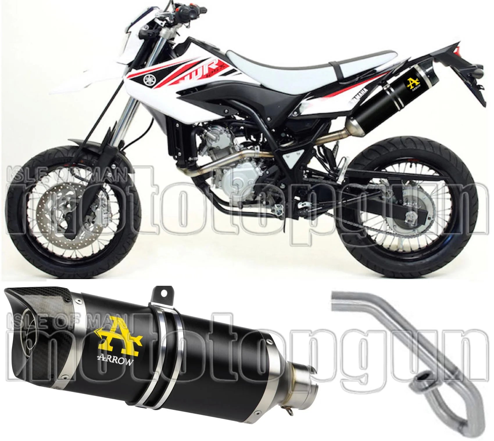 Sistema De Escape Completo Sin Catalizador Y Con Homologación Acústica Thunder Aluminio Negro Carbono - Arrow Special Parts Compatible Con Yamaha Wr 125 X (2009-2016)